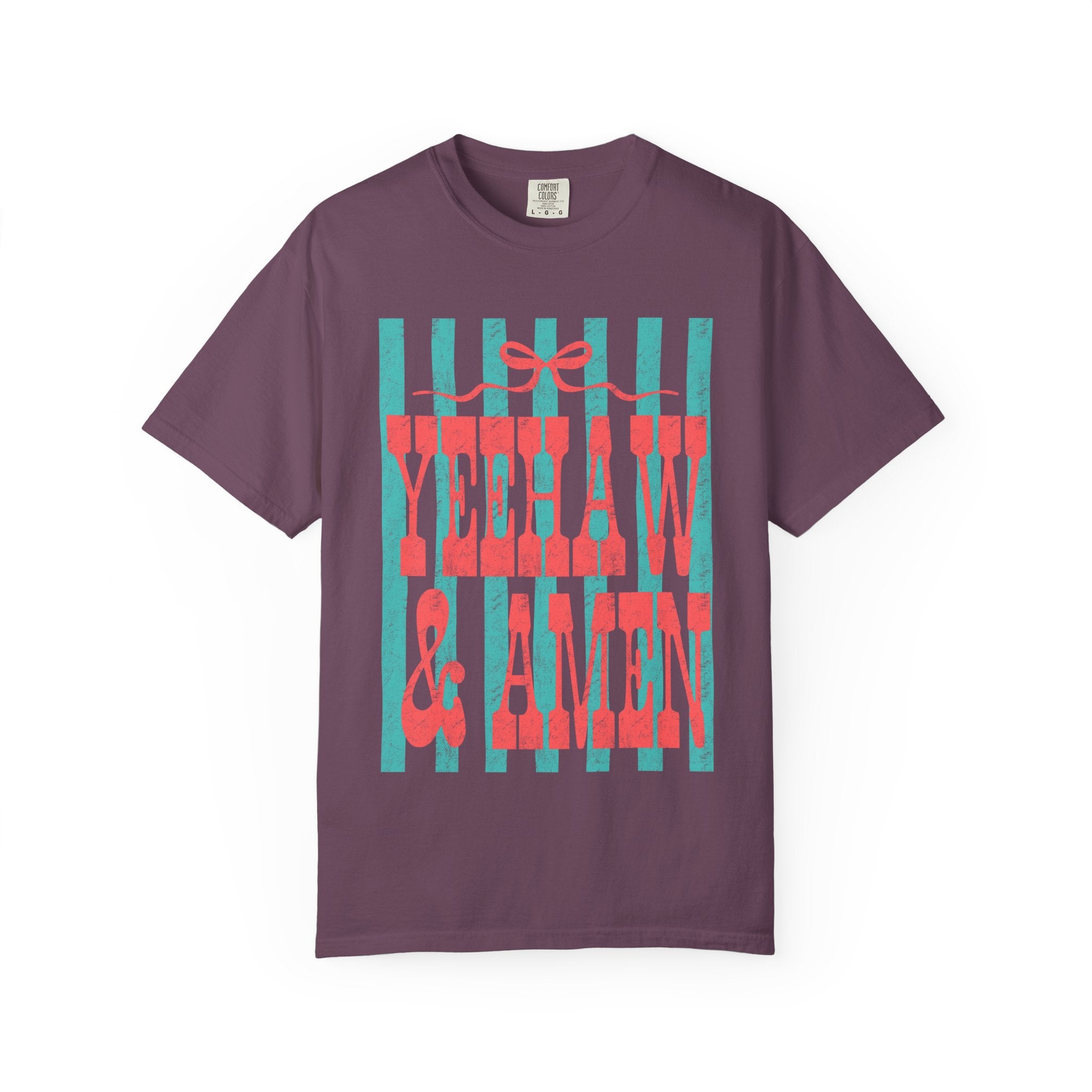 Yeehaw & Amen Graphic T-Shirt — Western Stripes Cowboy Faith Tee