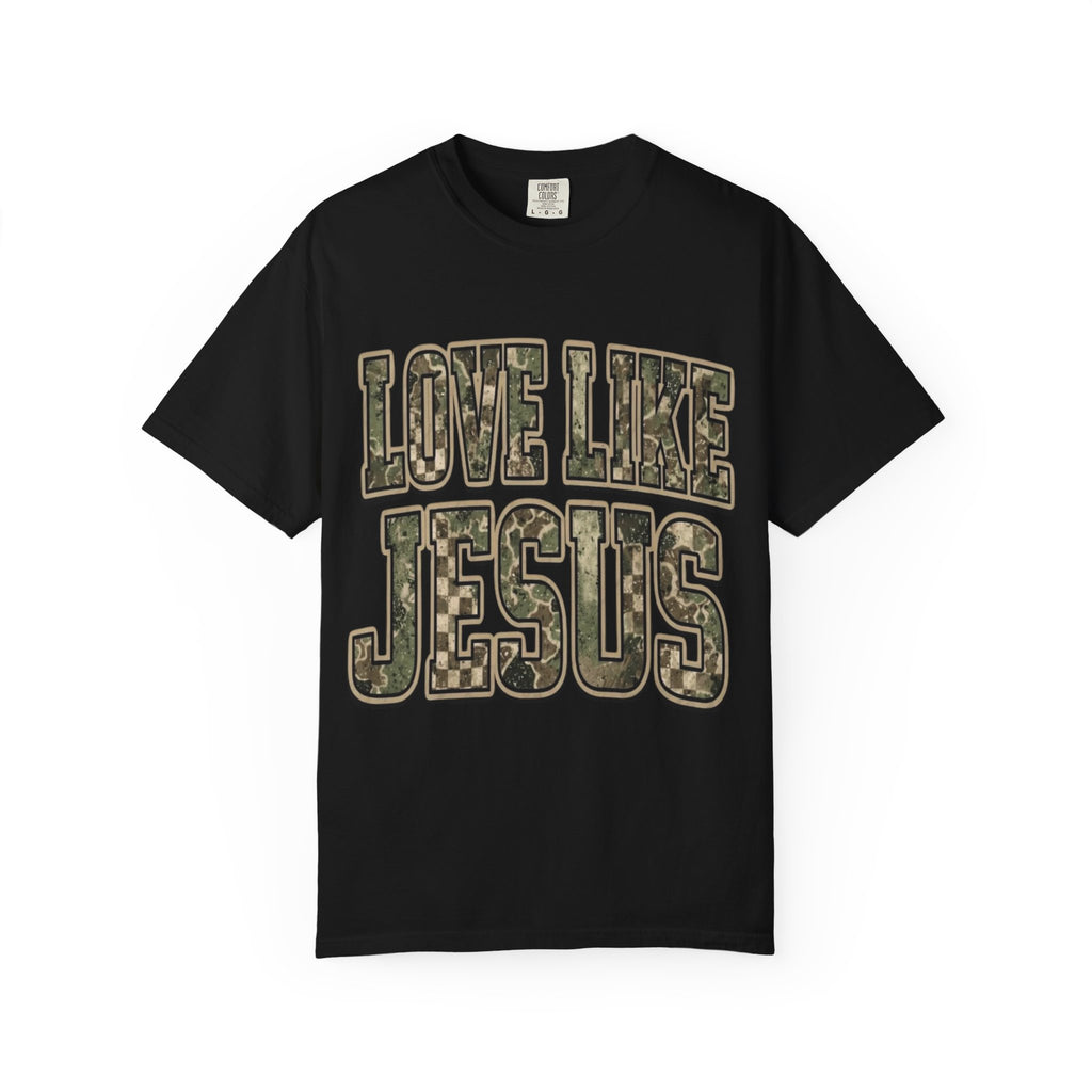 Love Like Jesus camo text T-shirt | Christian faith shirt