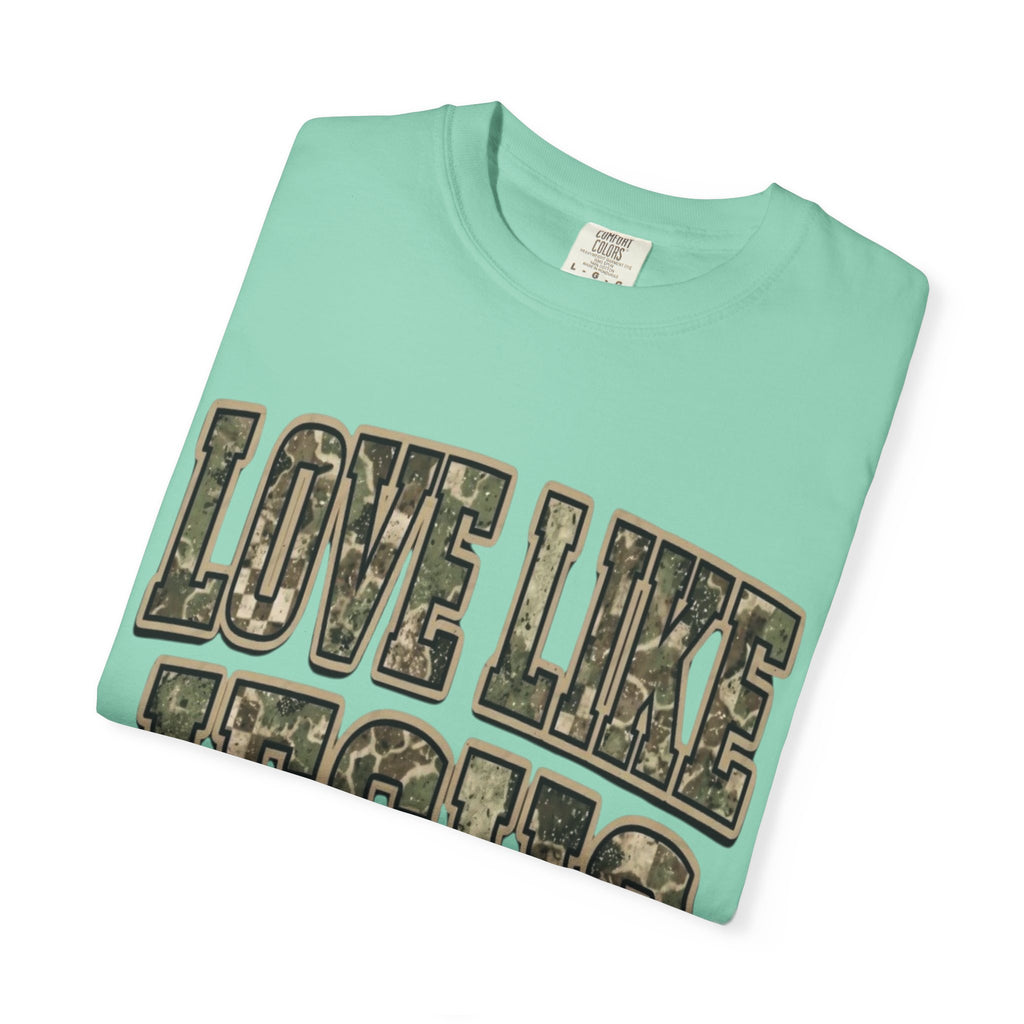 Love Like Jesus camo text T-shirt | Christian faith shirt