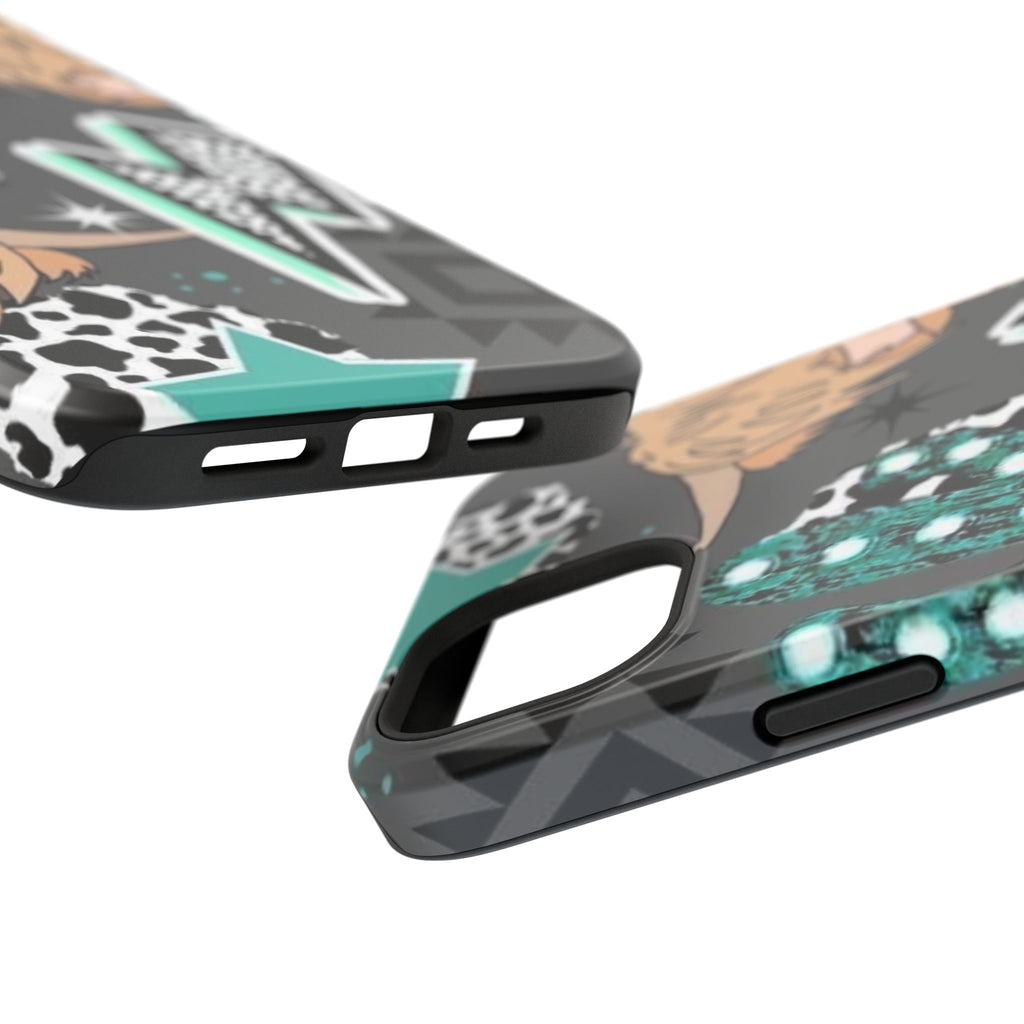 Teal Pop-Art Pattern Phone Case — Impact-Resistant iPhone Cover with Lightning & Leopard Graphics