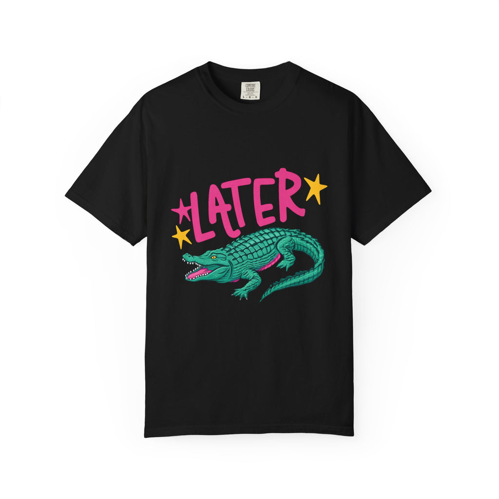Later/After While Alligator T-Shirt — Retro Pink & Teal Graphic Tee