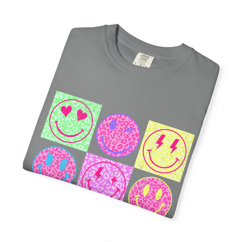 Neon Retro Smiley Grid T-Shirt