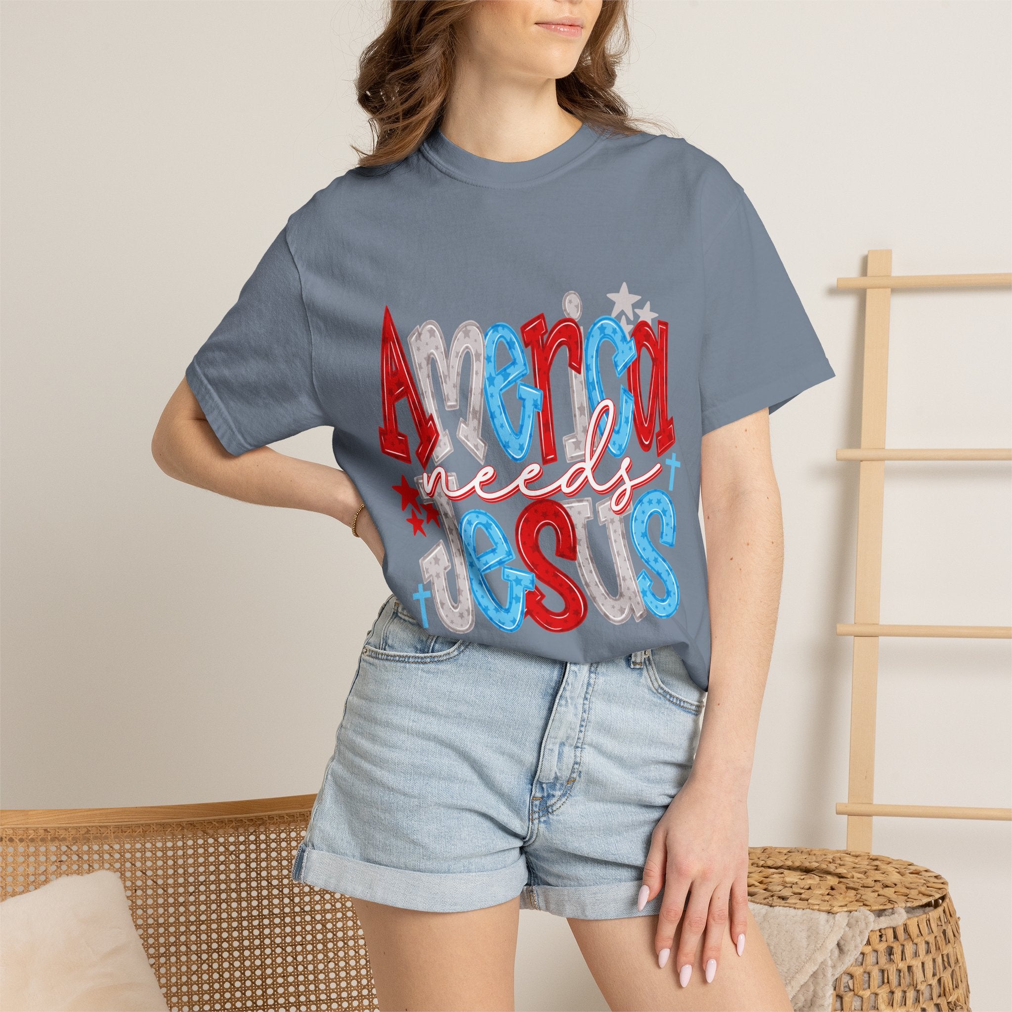 America needs Jesus T-Shirt - Patriotic Red White Blue Faith Tee