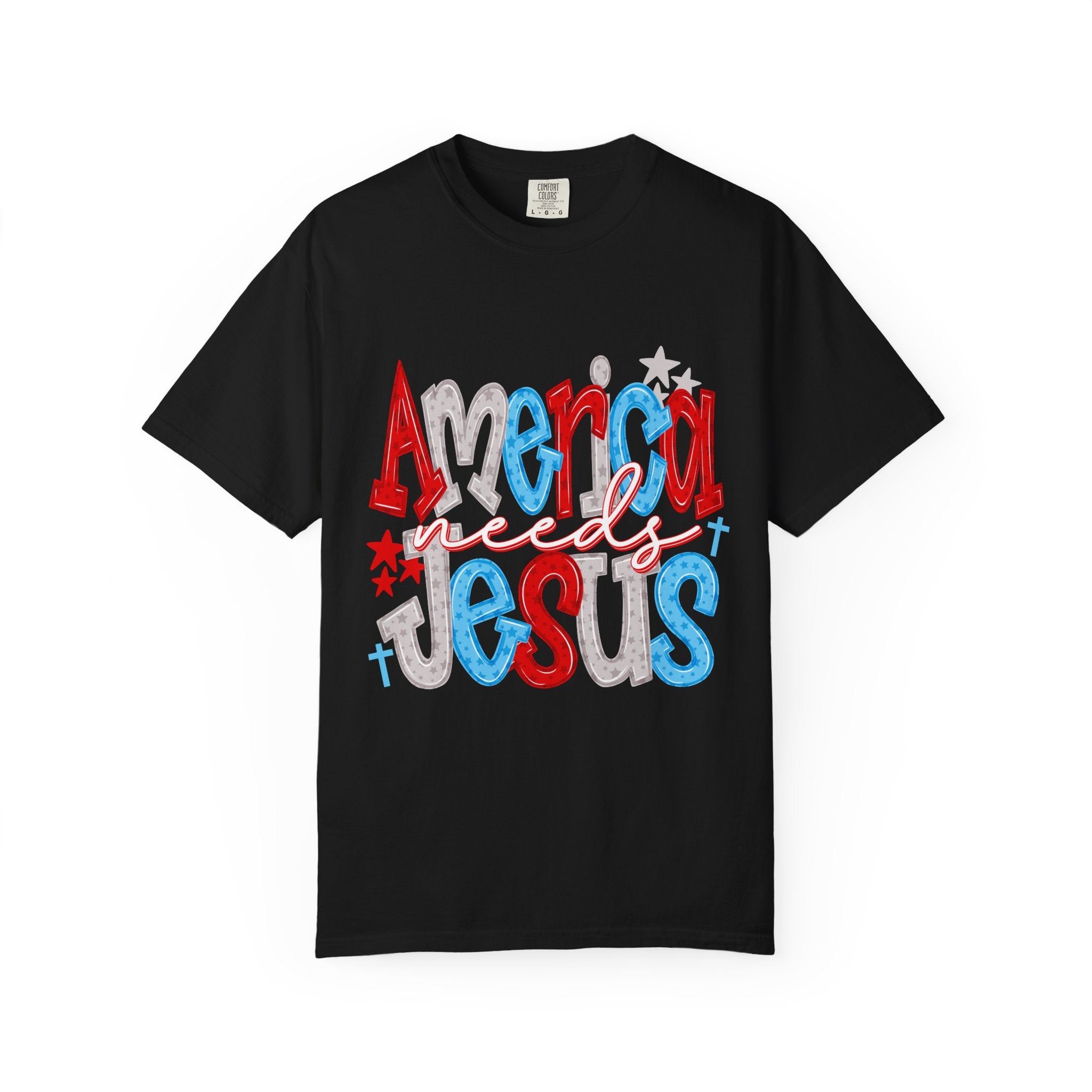 America needs Jesus T-Shirt - Patriotic Red White Blue Faith Tee