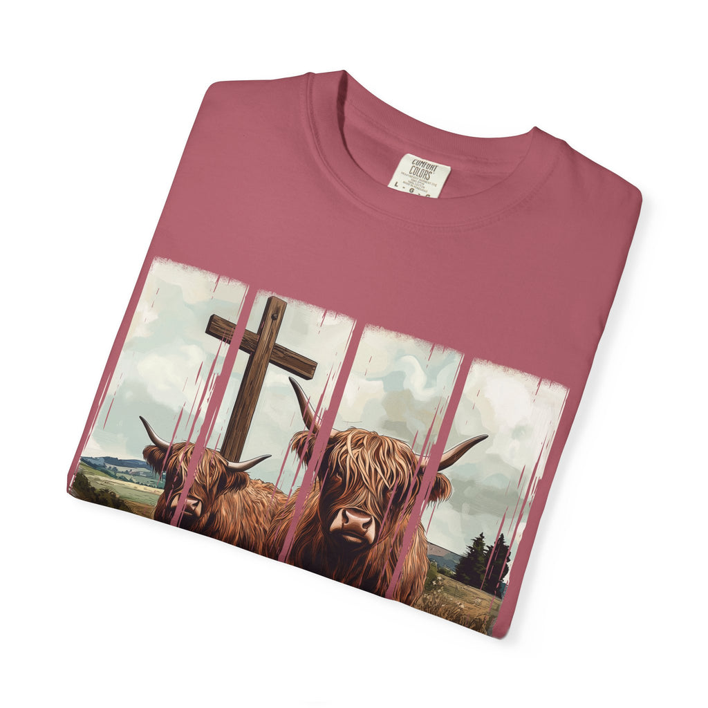 Christian Highland Cow T-Shirt — "Follow the Word, Not the Herd" Faith Tee