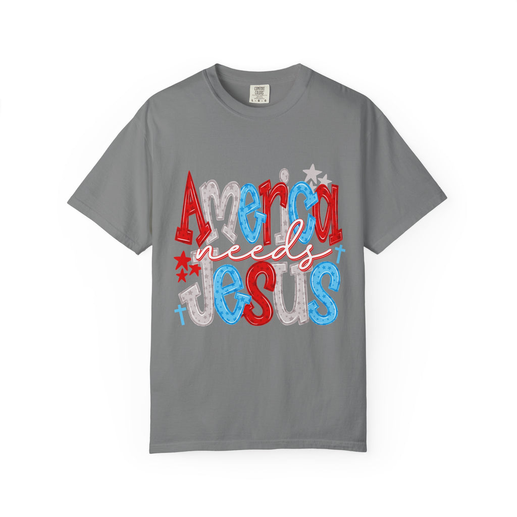America needs Jesus T-Shirt - Patriotic Red White Blue Faith Tee