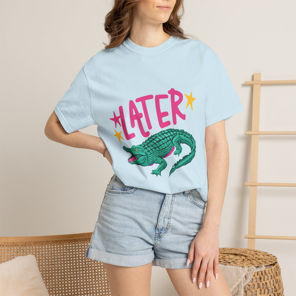Later/After While Alligator T-Shirt — Retro Pink & Teal Graphic Tee