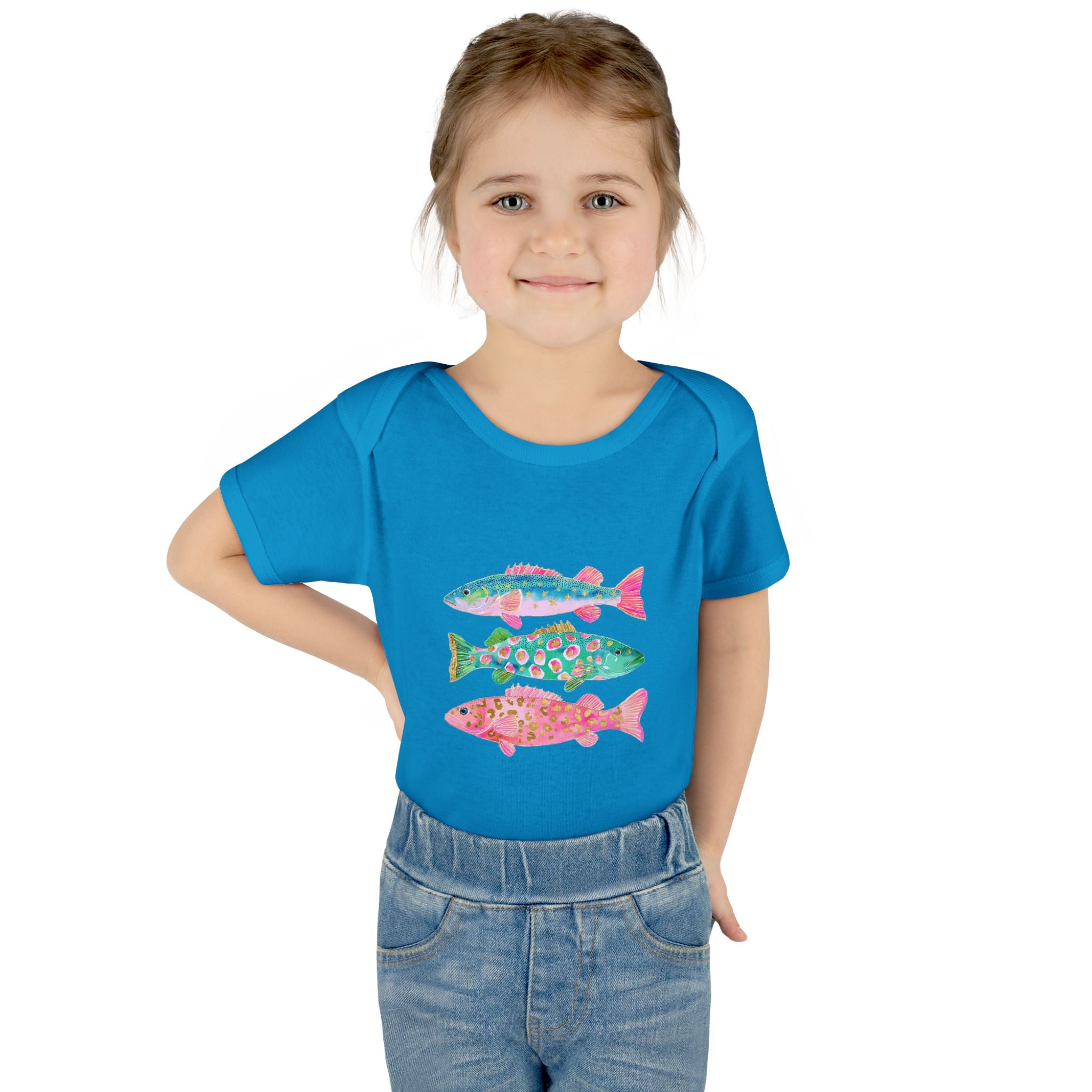Baby Bodysuit — Colorful Watercolor Fish Onesie for Infants