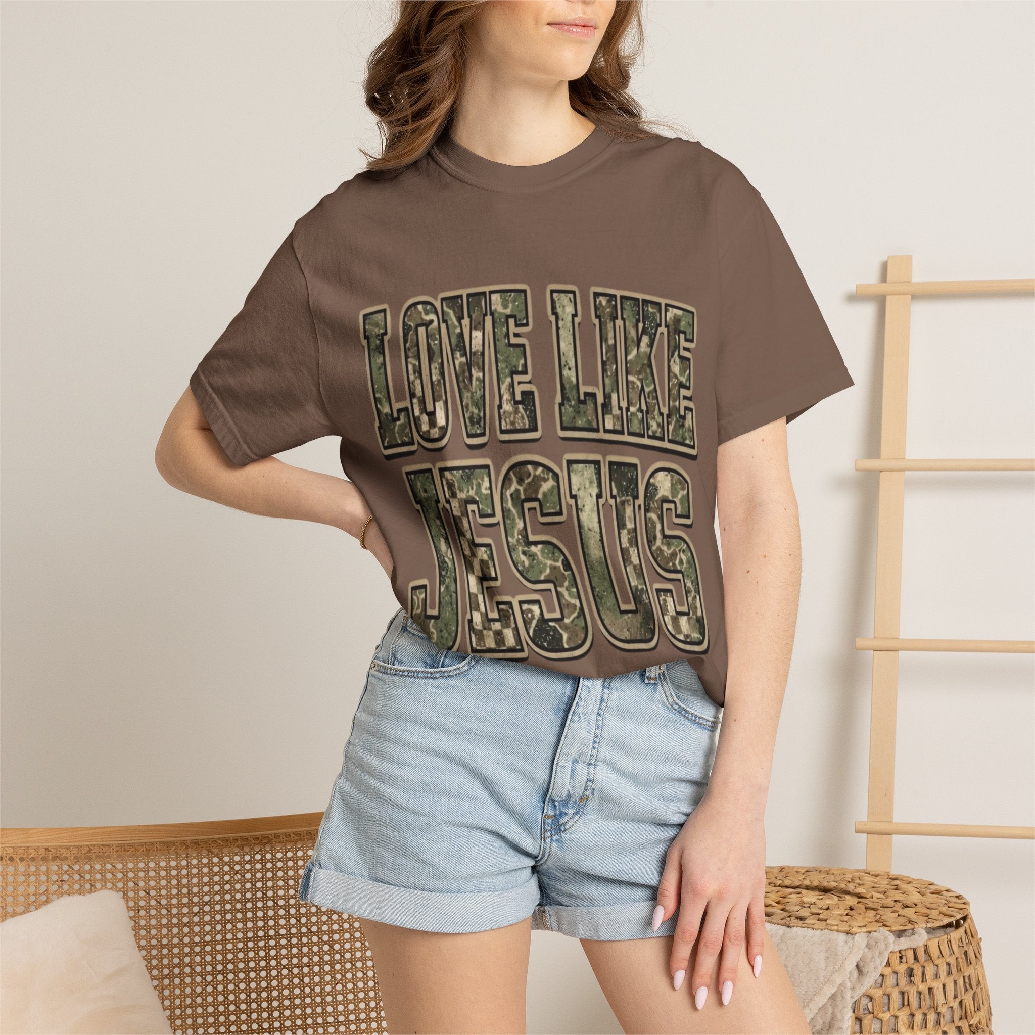 Love Like Jesus camo text T-shirt | Christian faith shirt
