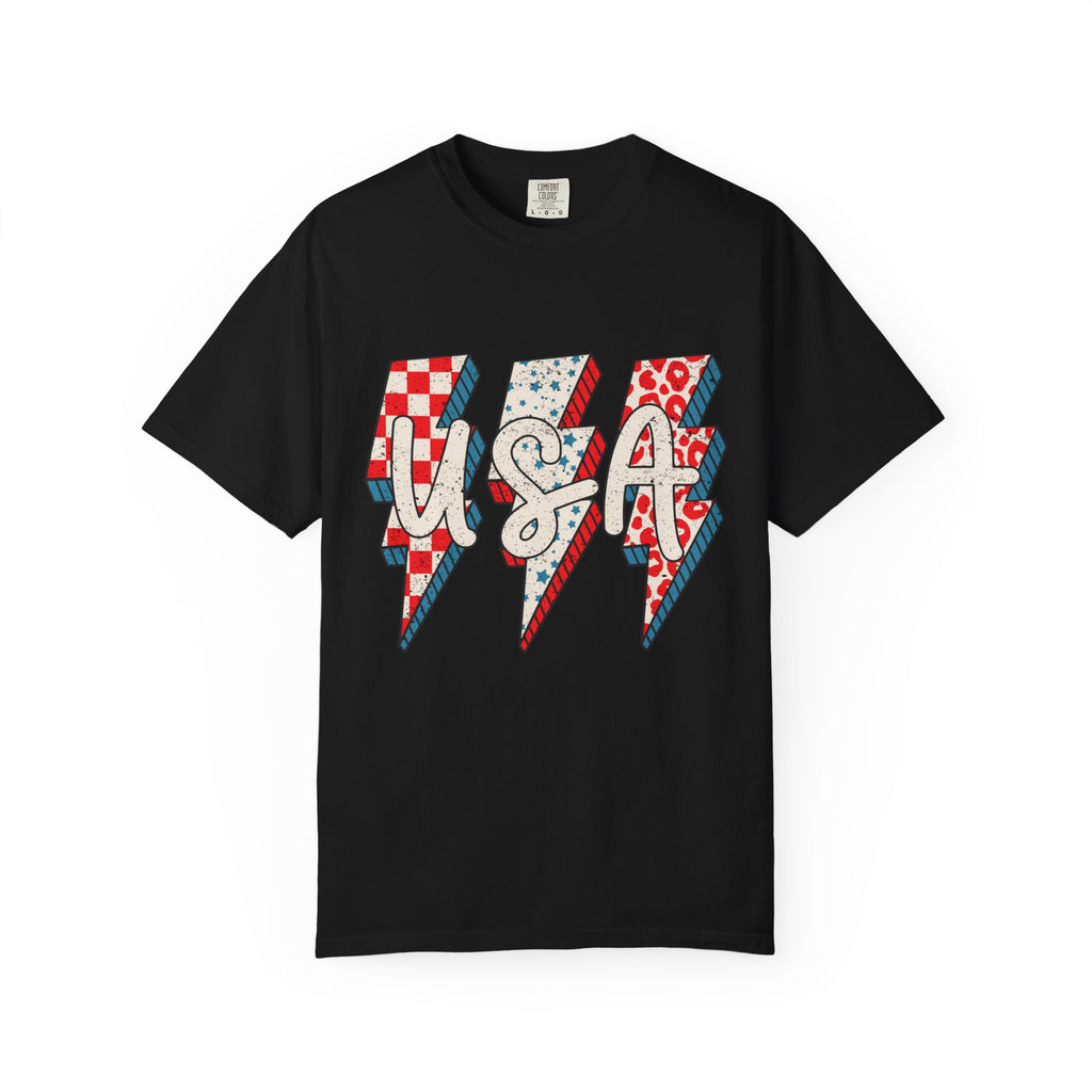 USA Lightning Bolt Graphic T-Shirt — Patriotic 4th of July Tee