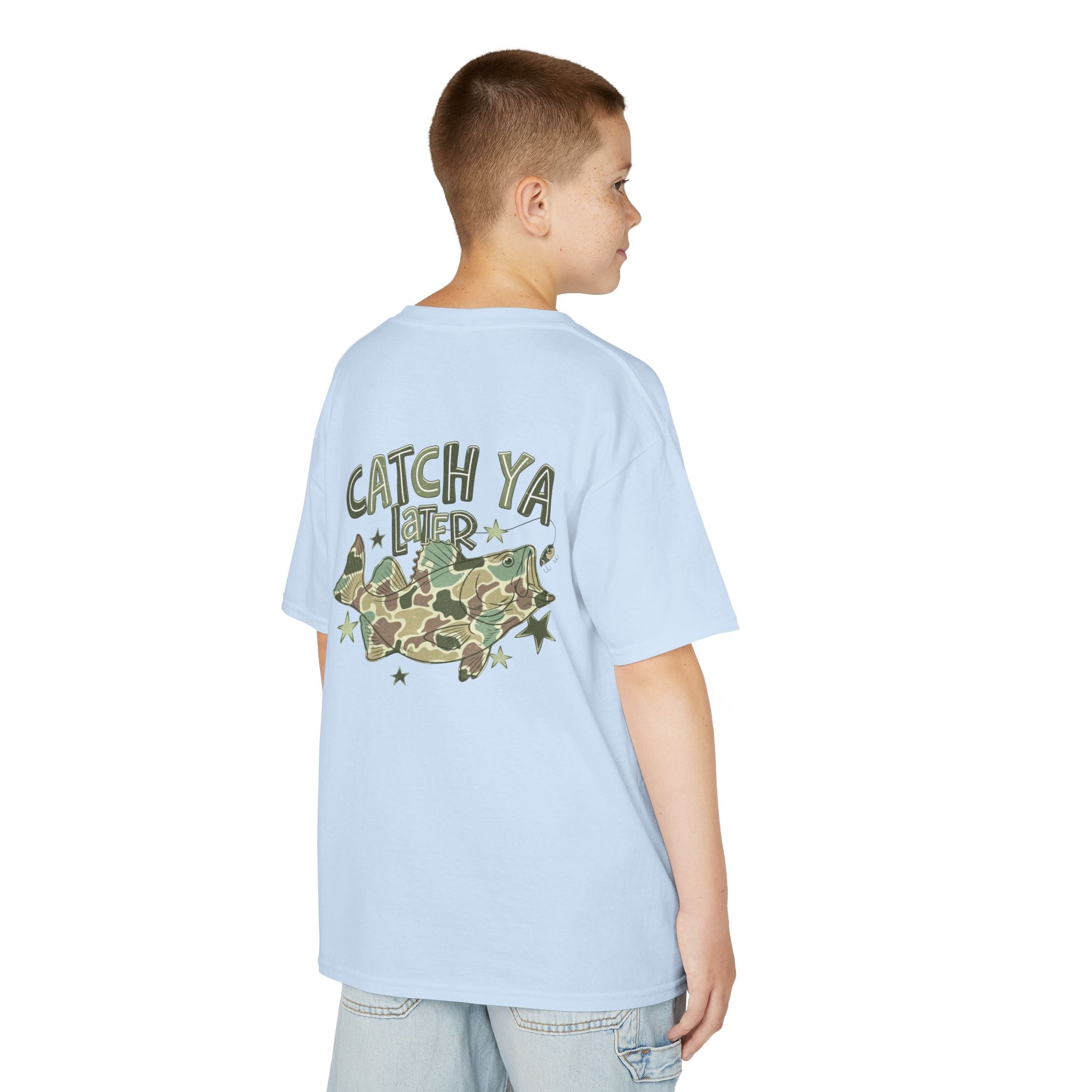 Kids Tee — "Catch Ya Later" Camo Shark Graphic