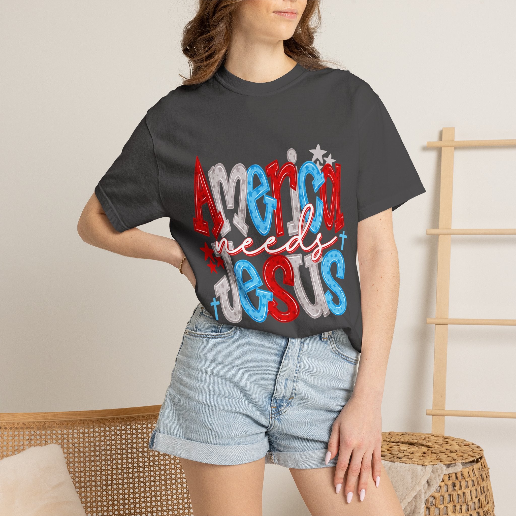 America needs Jesus T-Shirt - Patriotic Red White Blue Faith Tee