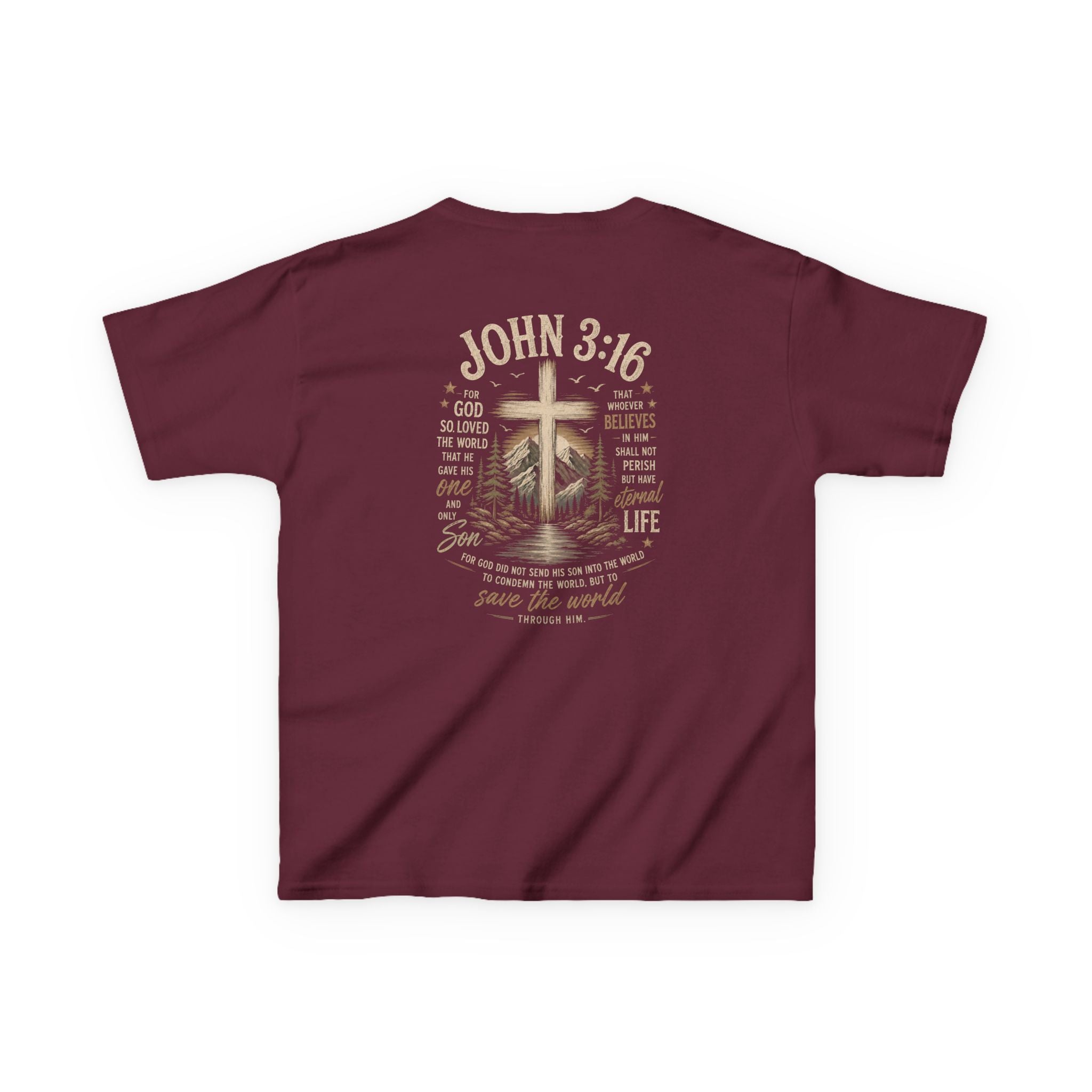 Kids T-Shirt — John 3:16 Cross Design Christian Youth Tee
