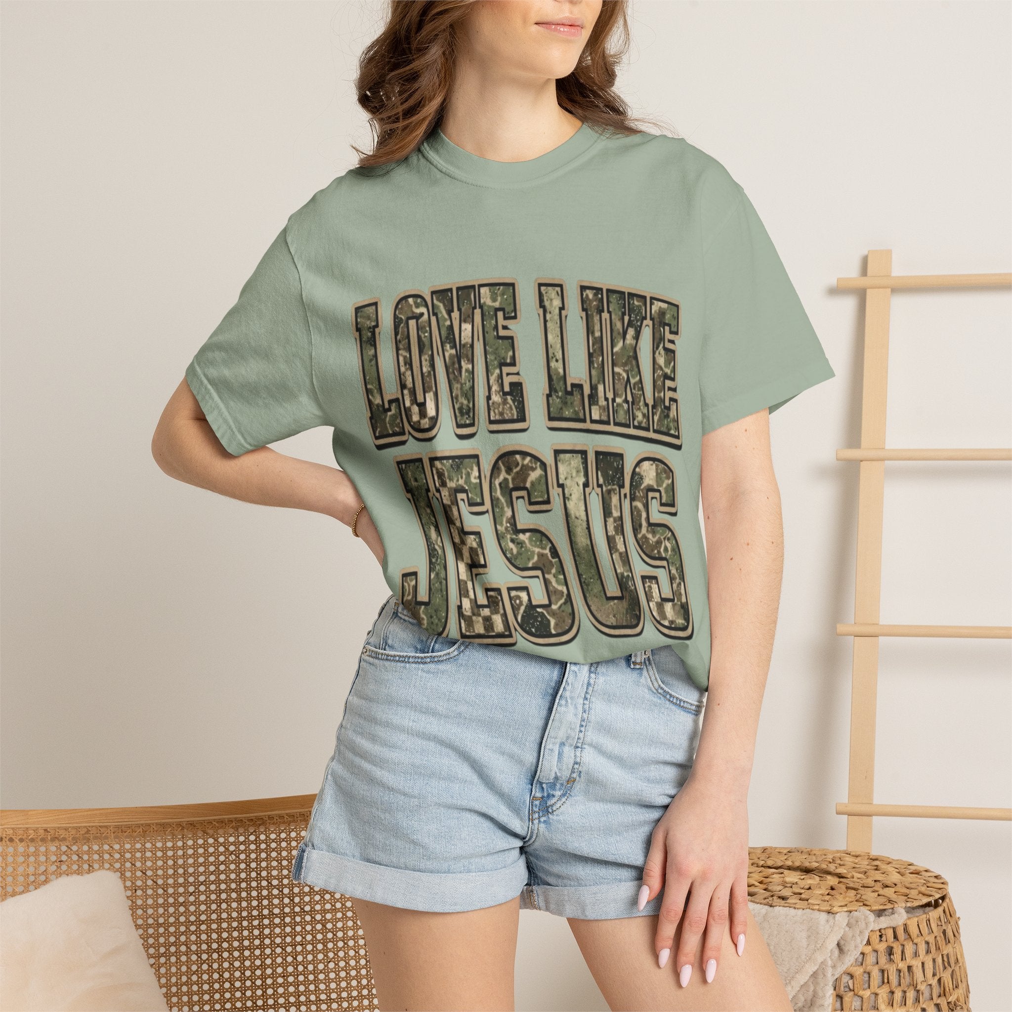 Love Like Jesus camo text T-shirt | Christian faith shirt