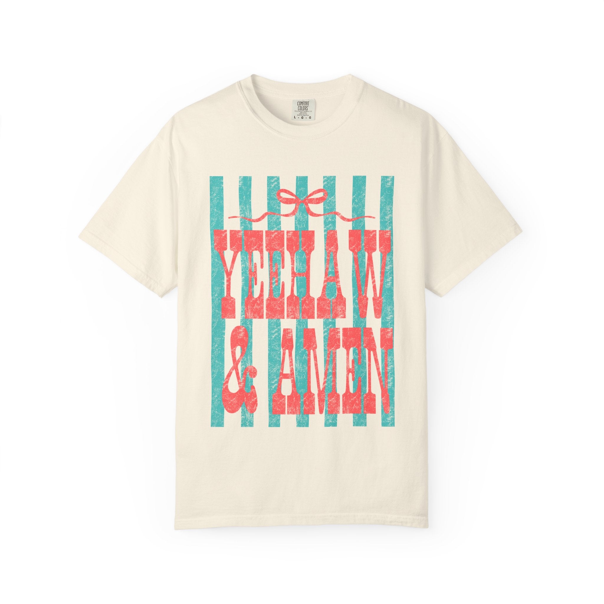 Yeehaw & Amen Graphic T-Shirt — Western Stripes Cowboy Faith Tee