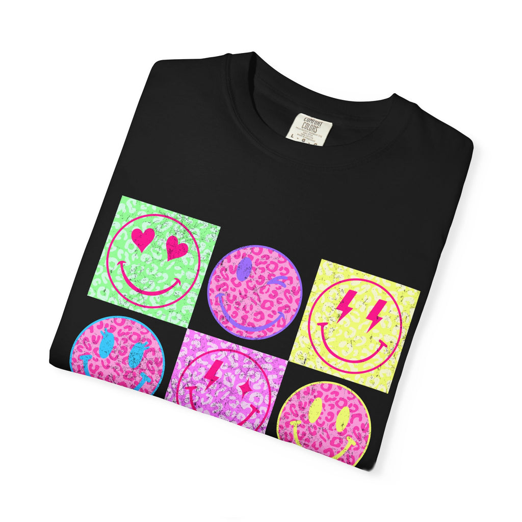 Neon Retro Smiley Grid T-Shirt