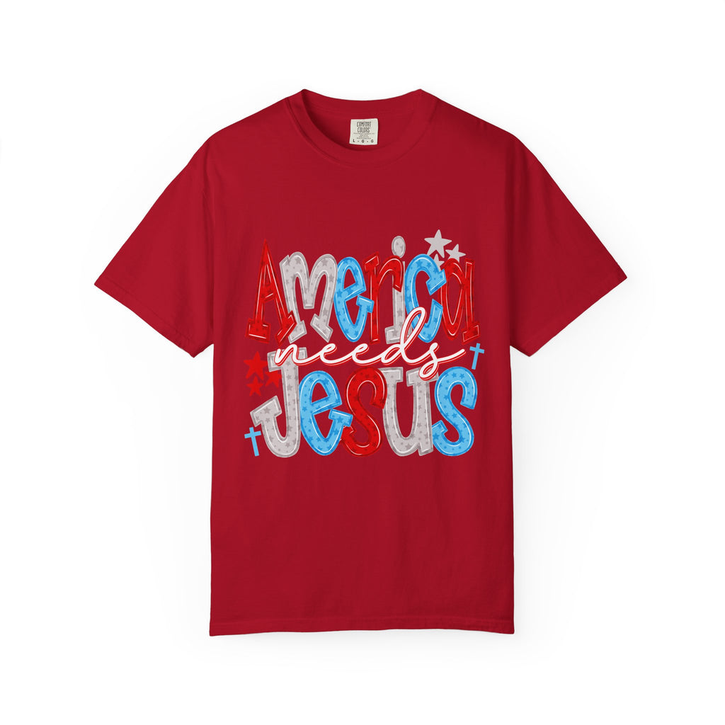 America needs Jesus T-Shirt - Patriotic Red White Blue Faith Tee