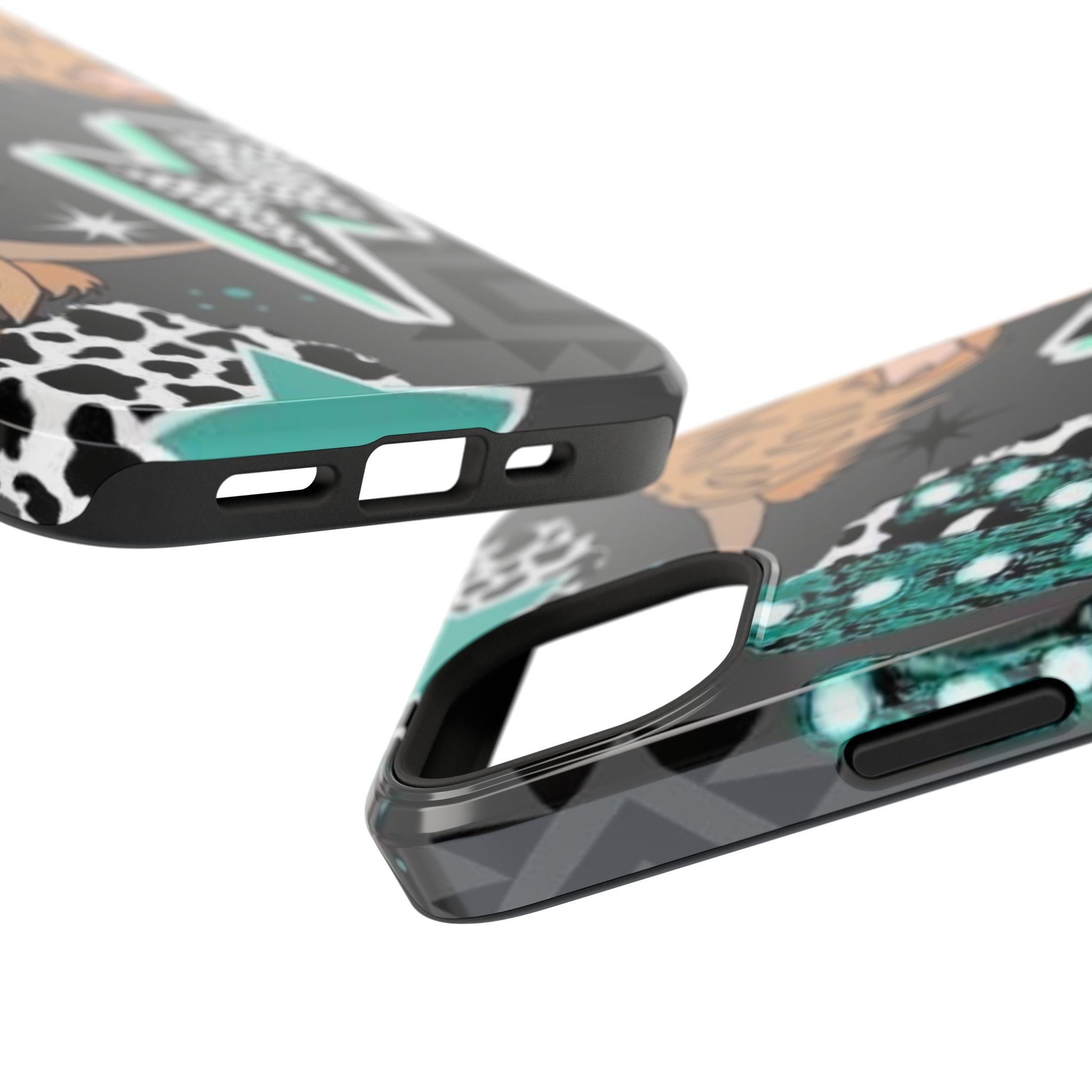 Teal Pop-Art Pattern Phone Case — Impact-Resistant iPhone Cover with Lightning & Leopard Graphics