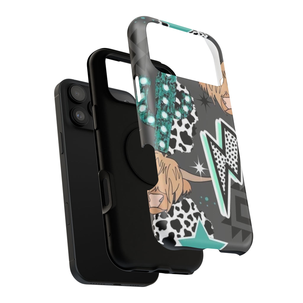 Teal Pop-Art Pattern Phone Case — Impact-Resistant iPhone Cover with Lightning & Leopard Graphics