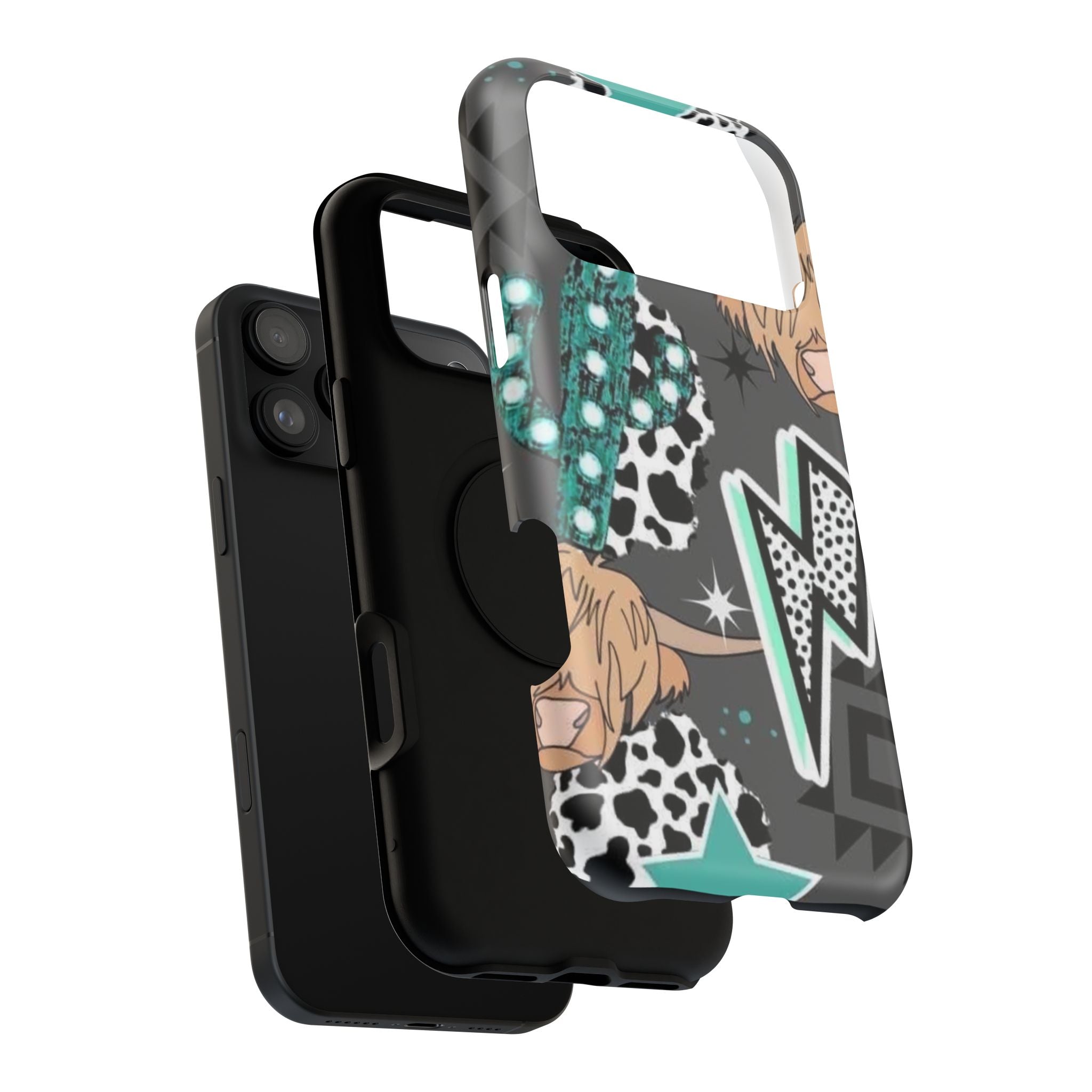 Teal Pop-Art Pattern Phone Case — Impact-Resistant iPhone Cover with Lightning & Leopard Graphics
