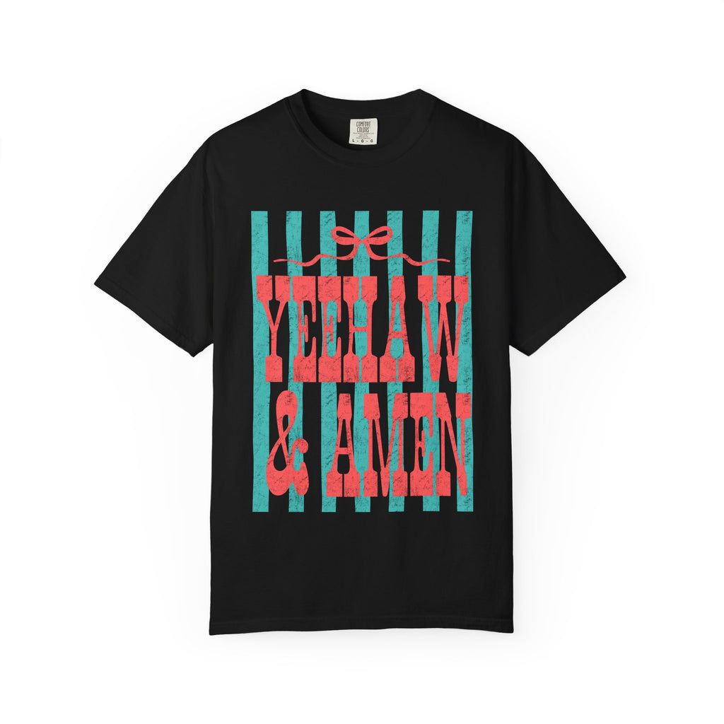 Yeehaw & Amen Graphic T-Shirt — Western Stripes Cowboy Faith Tee