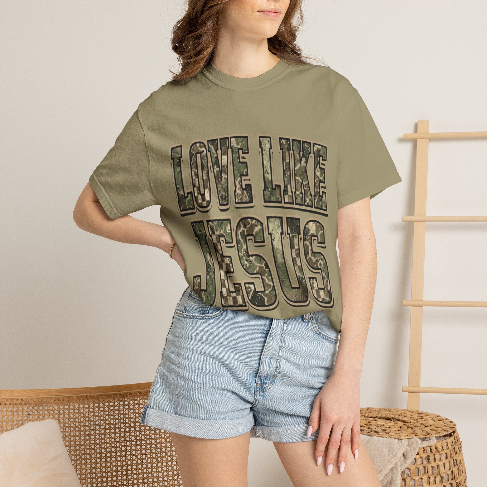 Love Like Jesus camo text T-shirt | Christian faith shirt