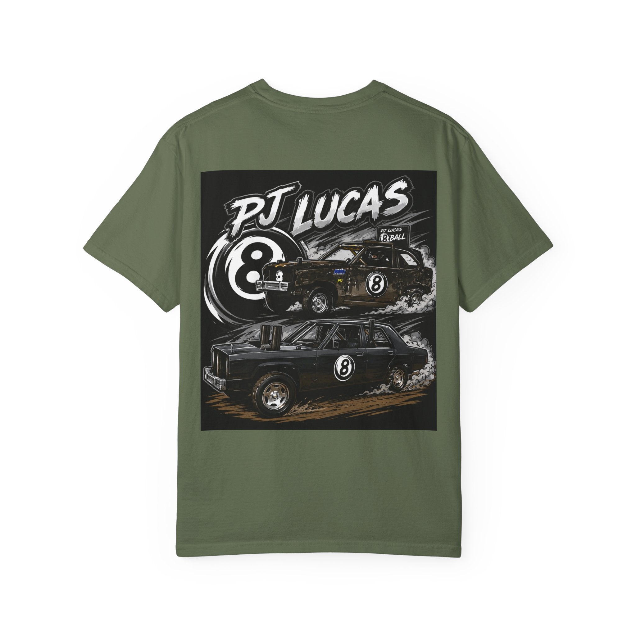 PJ Lucas Race Car T-Shirt — Vintage Black 8-Ball Dirt Track Tee