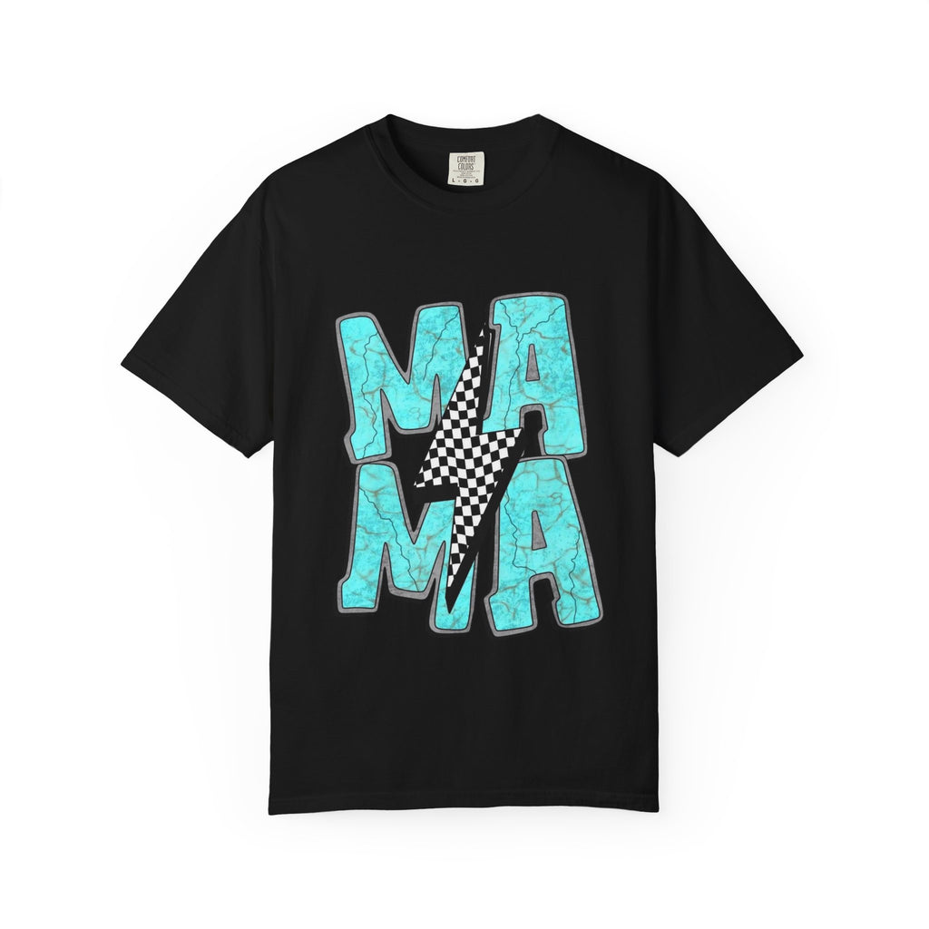 MAMA lightning bolt graphic T-shirt | turquoise marble letters
