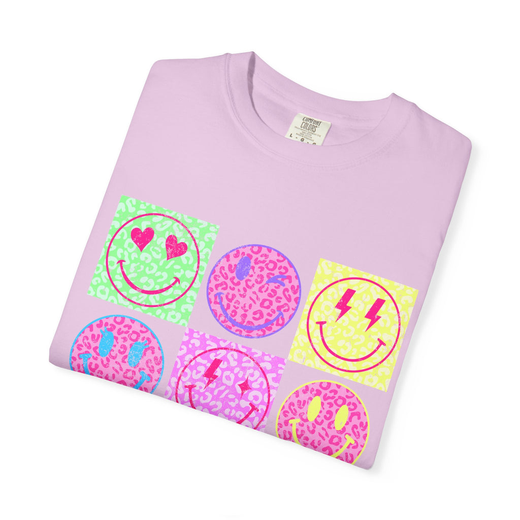 Neon Retro Smiley Grid T-Shirt