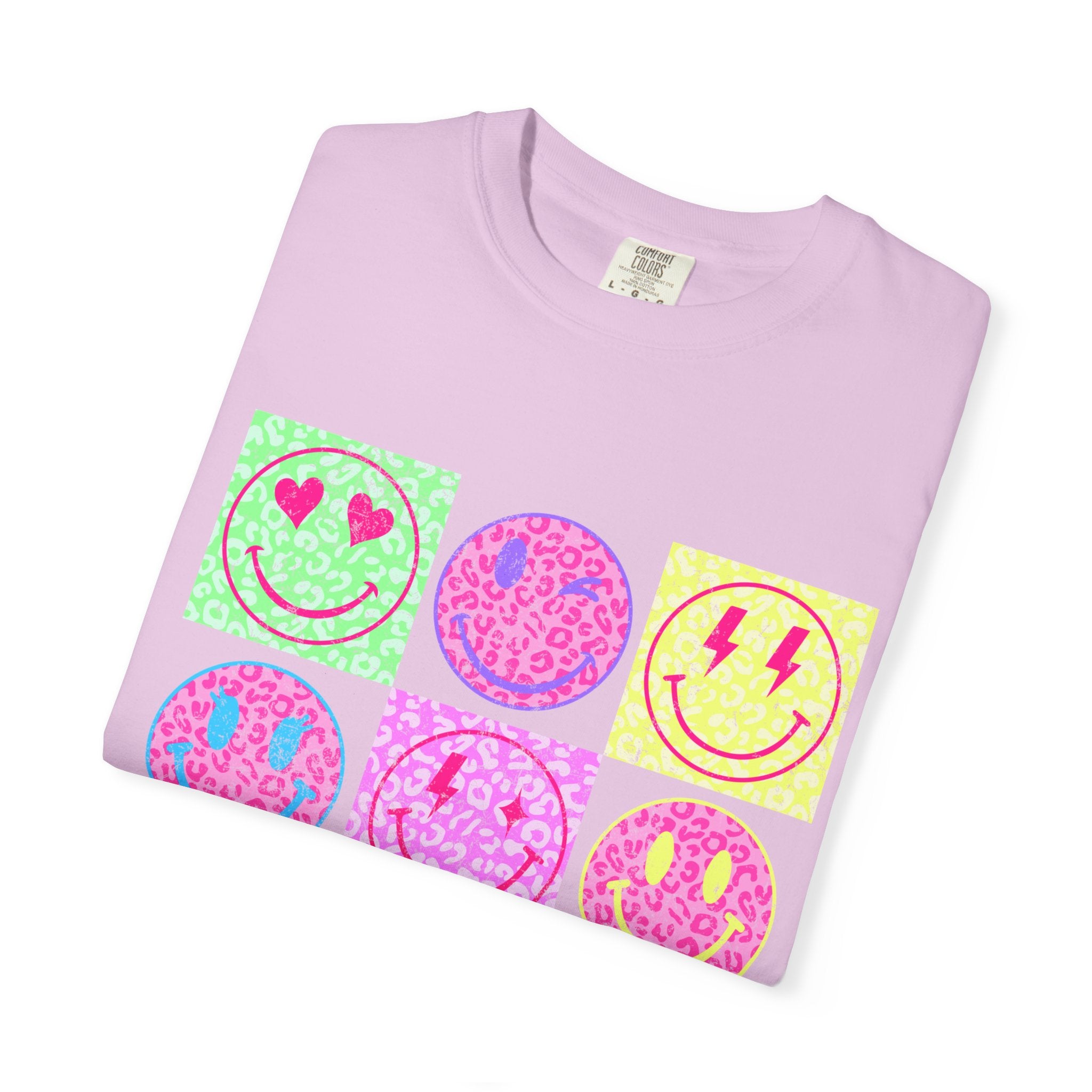 Neon Retro Smiley Grid T-Shirt