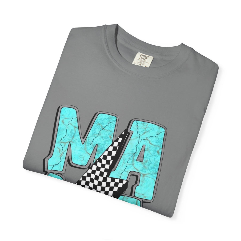 MAMA lightning bolt graphic T-shirt | turquoise marble letters