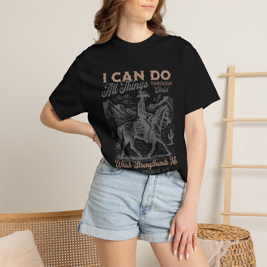 Faith Cowboy T-Shirt — "I Can Do All Things" Philippians 4:13 Christian Tee