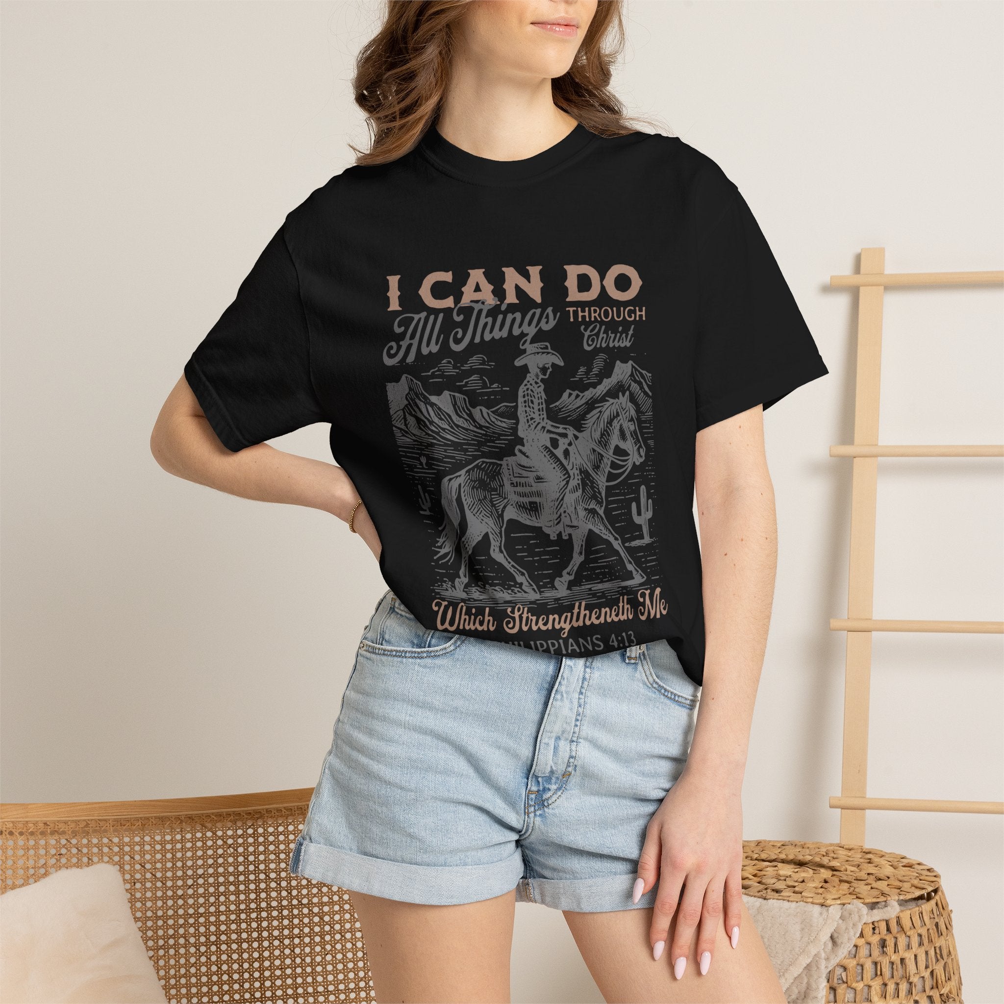 Faith Cowboy T-Shirt — "I Can Do All Things" Philippians 4:13 Christian Tee
