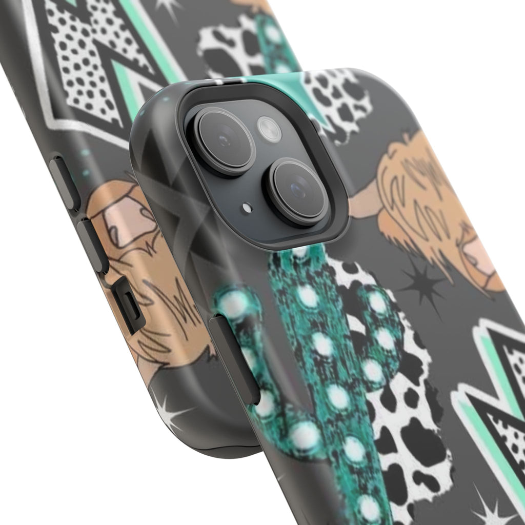 Teal Pop-Art Pattern Phone Case — Impact-Resistant iPhone Cover with Lightning & Leopard Graphics