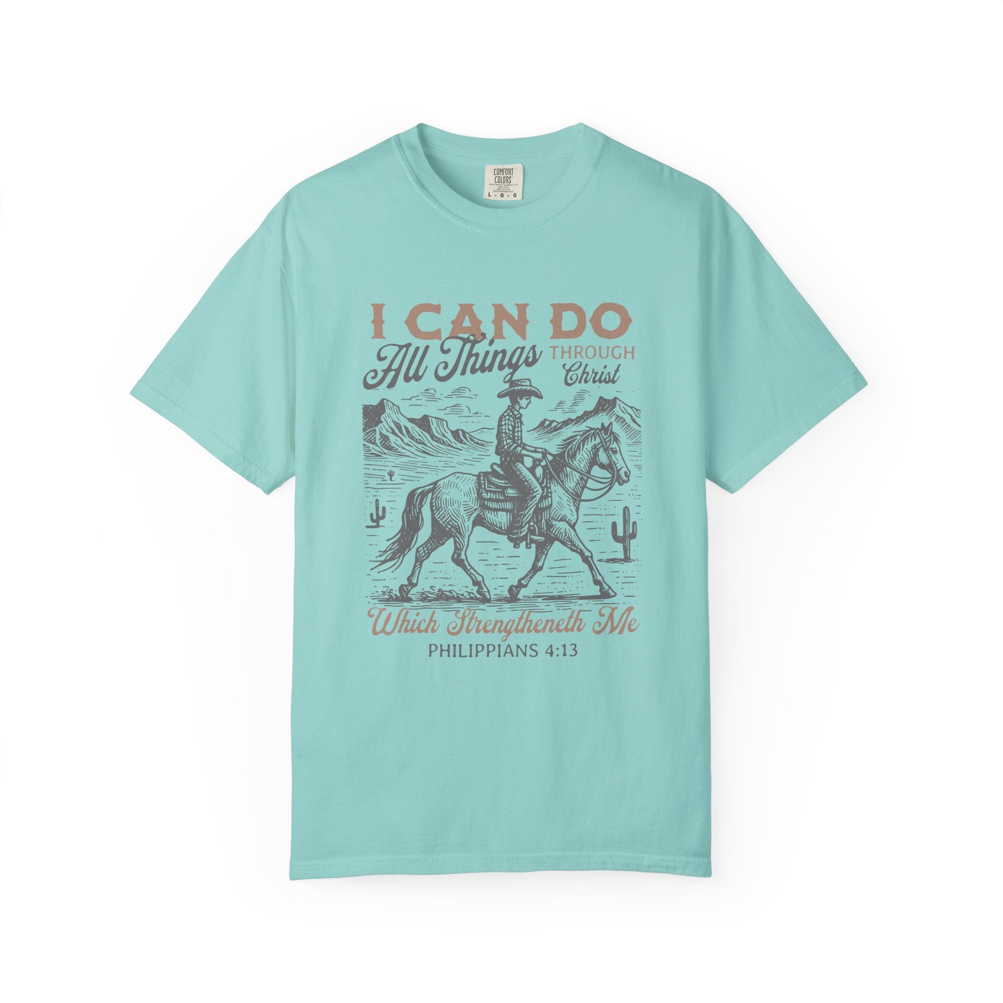 Faith Cowboy T-Shirt — "I Can Do All Things" Philippians 4:13 Christian Tee