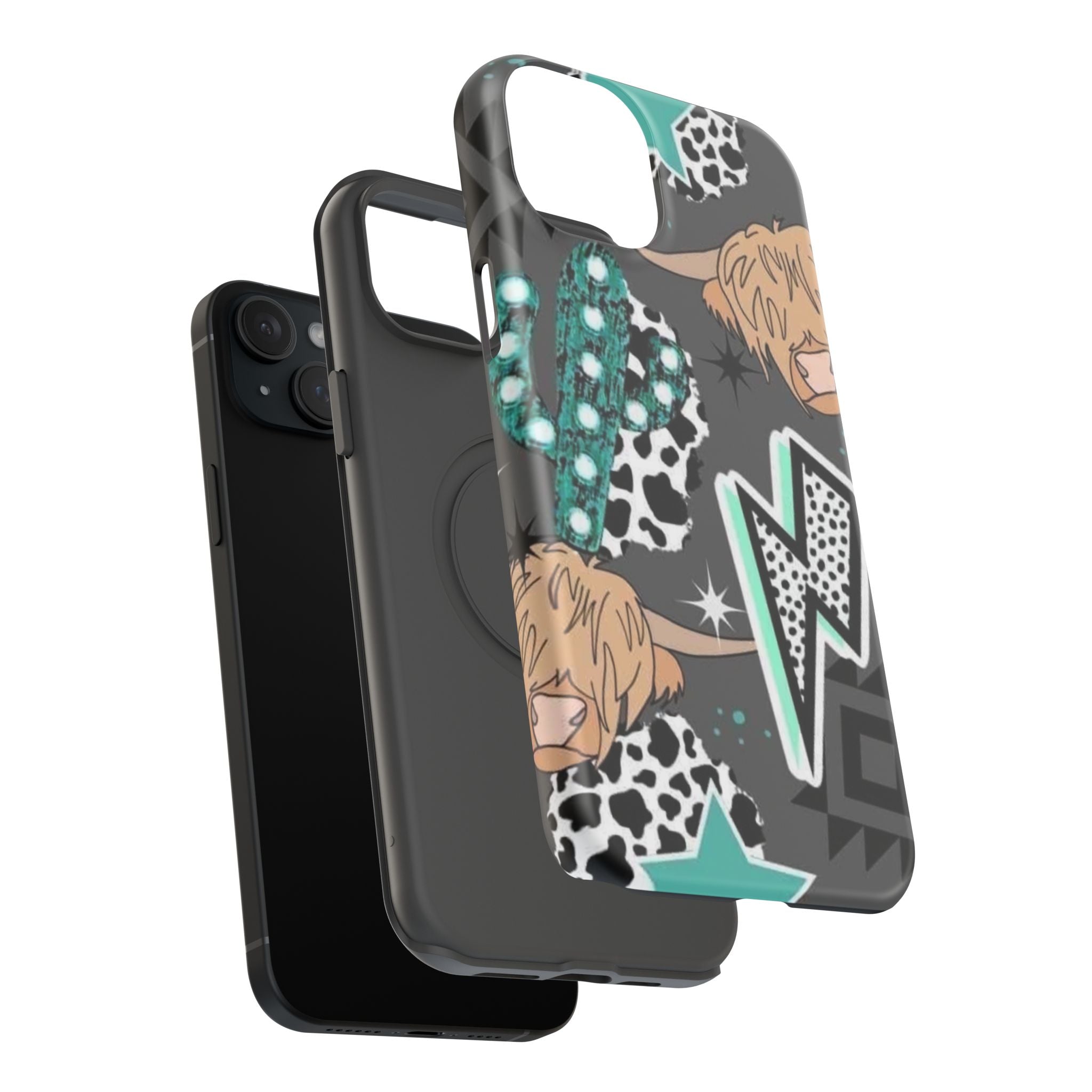 Teal Pop-Art Pattern Phone Case — Impact-Resistant iPhone Cover with Lightning & Leopard Graphics