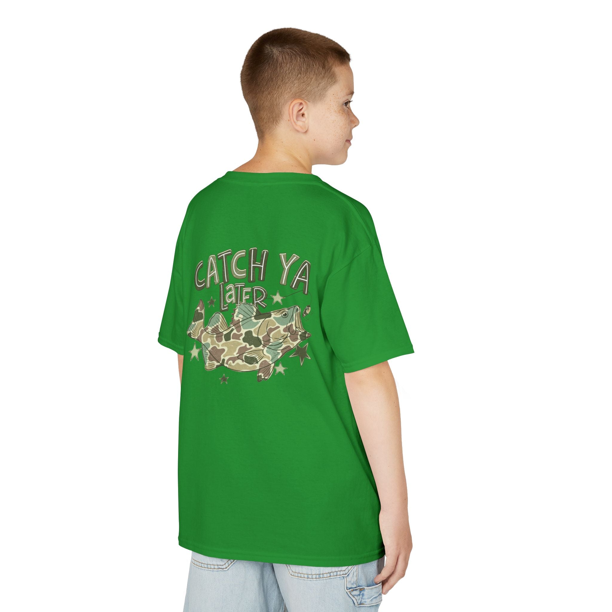 Kids Tee — "Catch Ya Later" Camo Shark Graphic