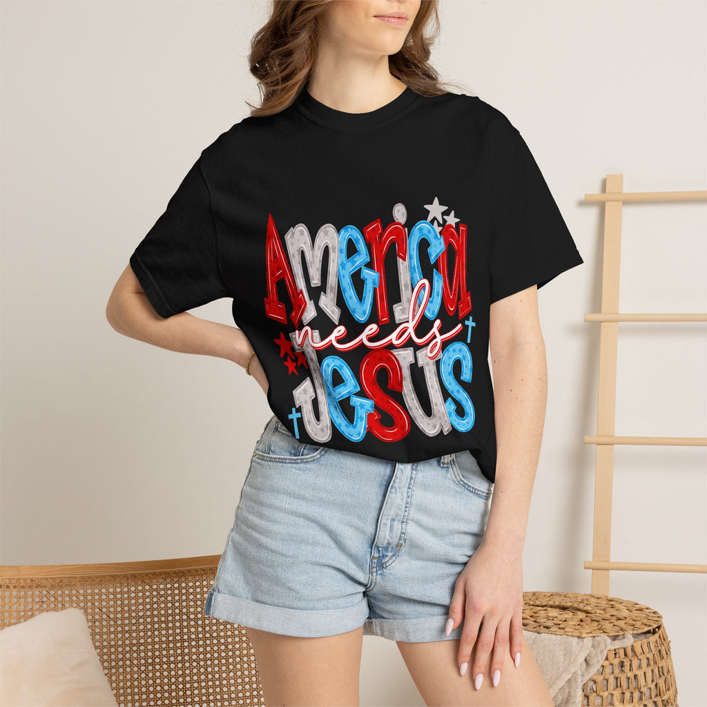 America needs Jesus T-Shirt - Patriotic Red White Blue Faith Tee