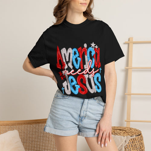 America needs Jesus T-Shirt - Patriotic Red White Blue Faith Tee