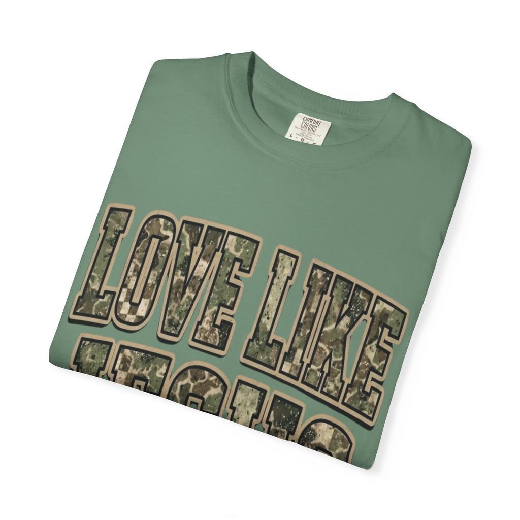 Love Like Jesus camo text T-shirt | Christian faith shirt