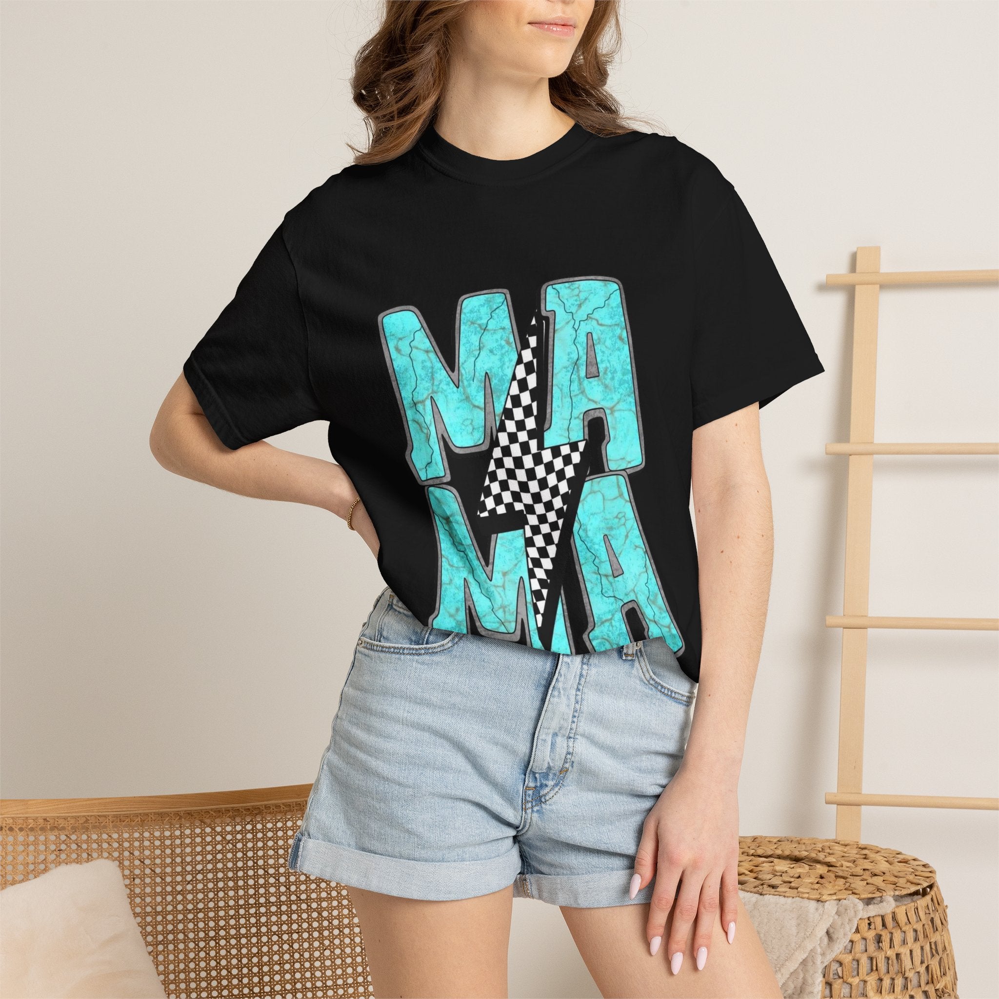 MAMA lightning bolt graphic T-shirt | turquoise marble letters