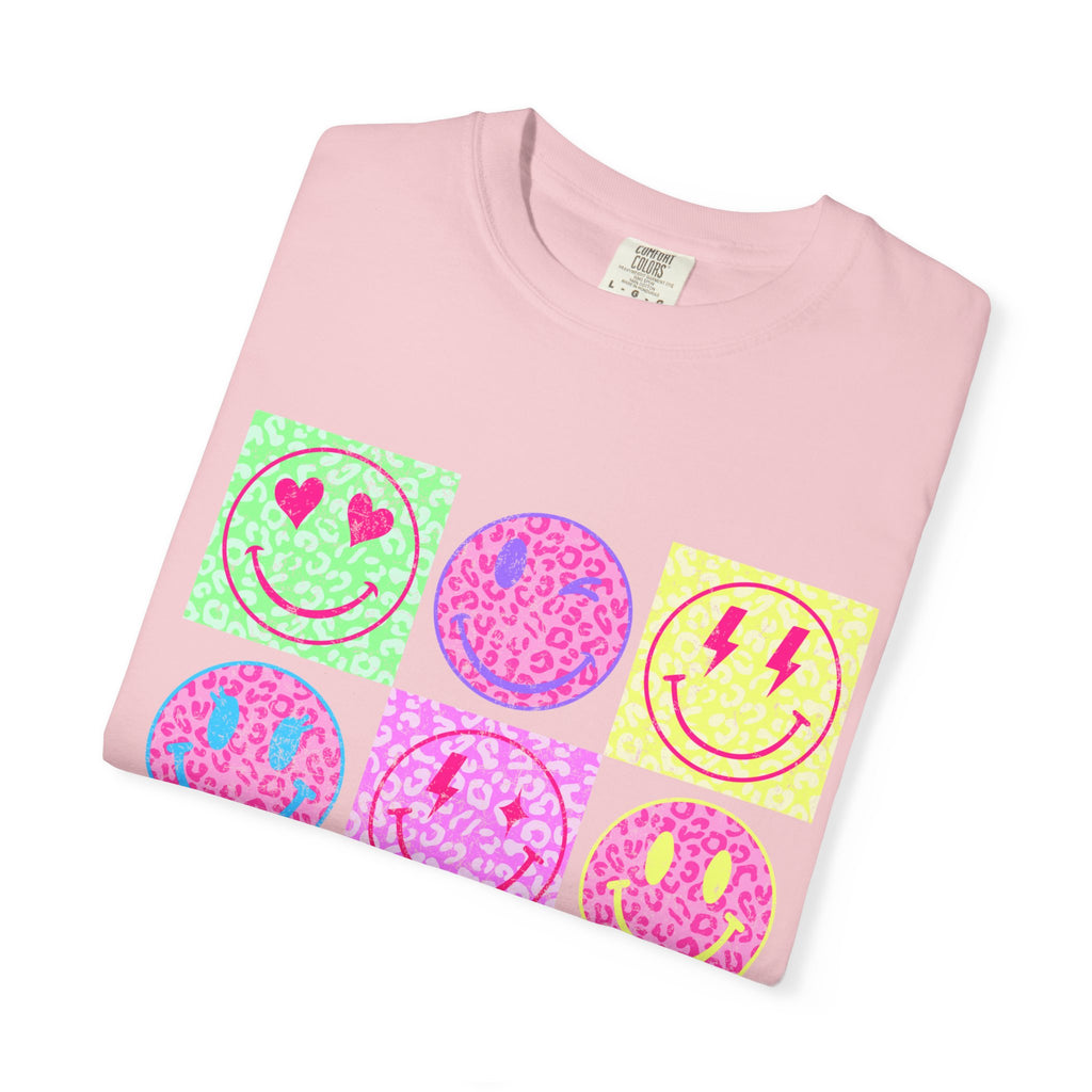 Neon Retro Smiley Grid T-Shirt