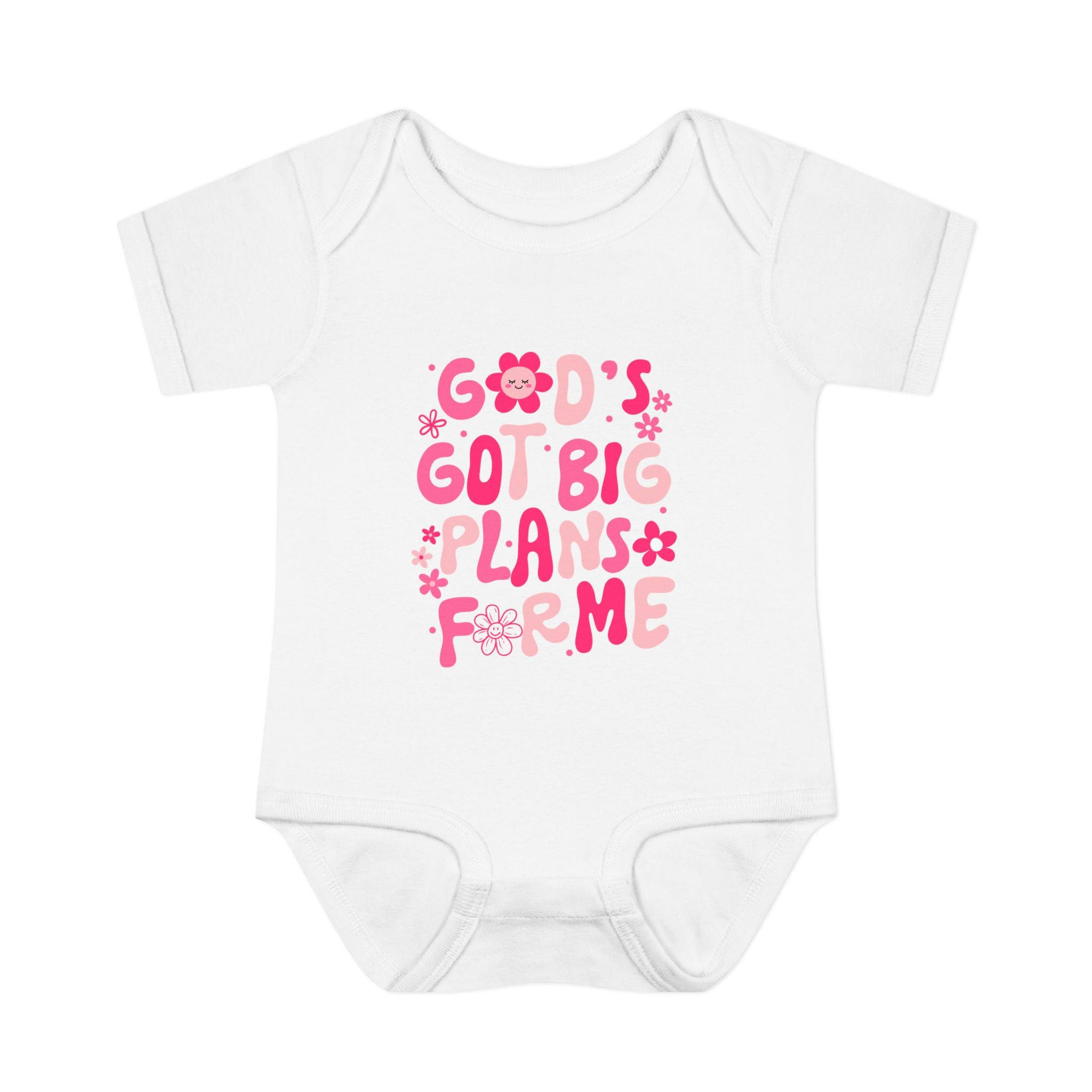 Girls God’s Got Big Plans For Me Infant Bodysuit — Pink Floral Baby Onesie