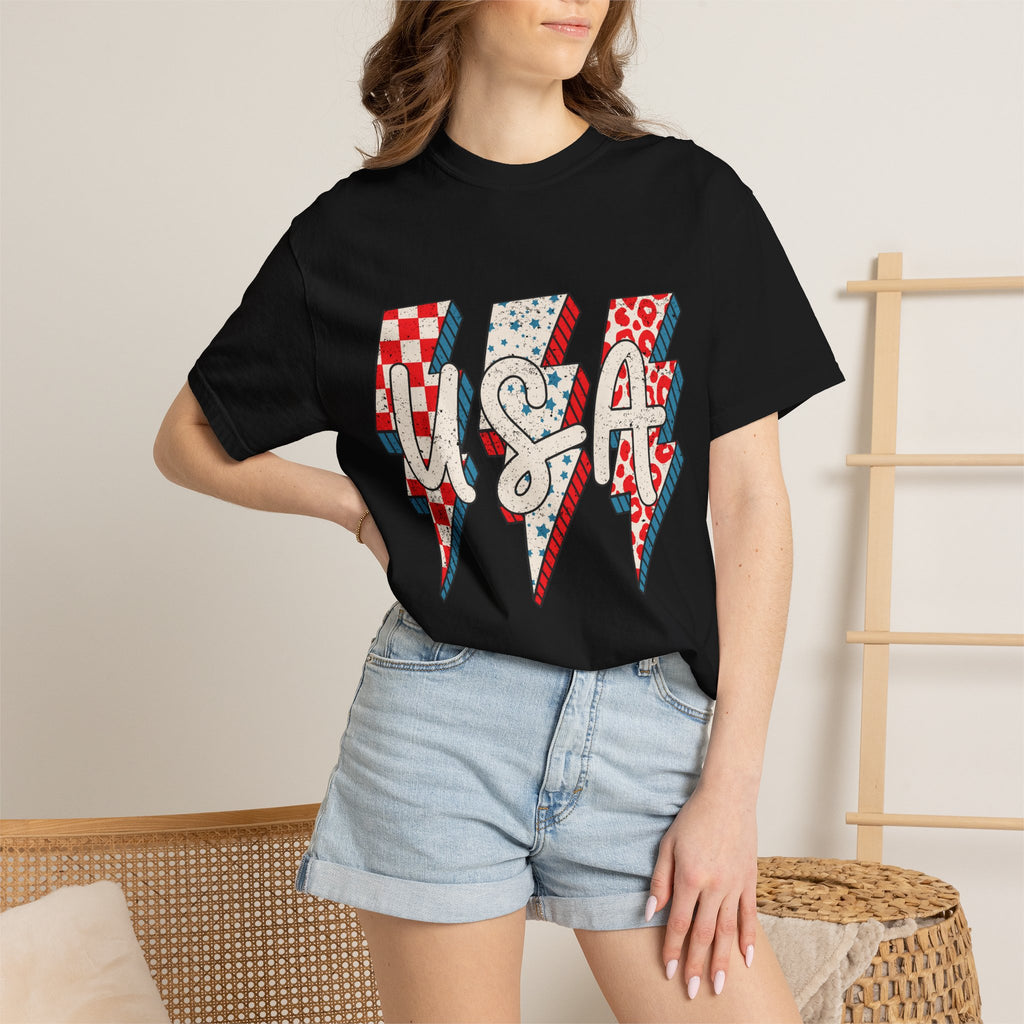 USA Lightning Bolt Graphic T-Shirt — Patriotic 4th of July Tee