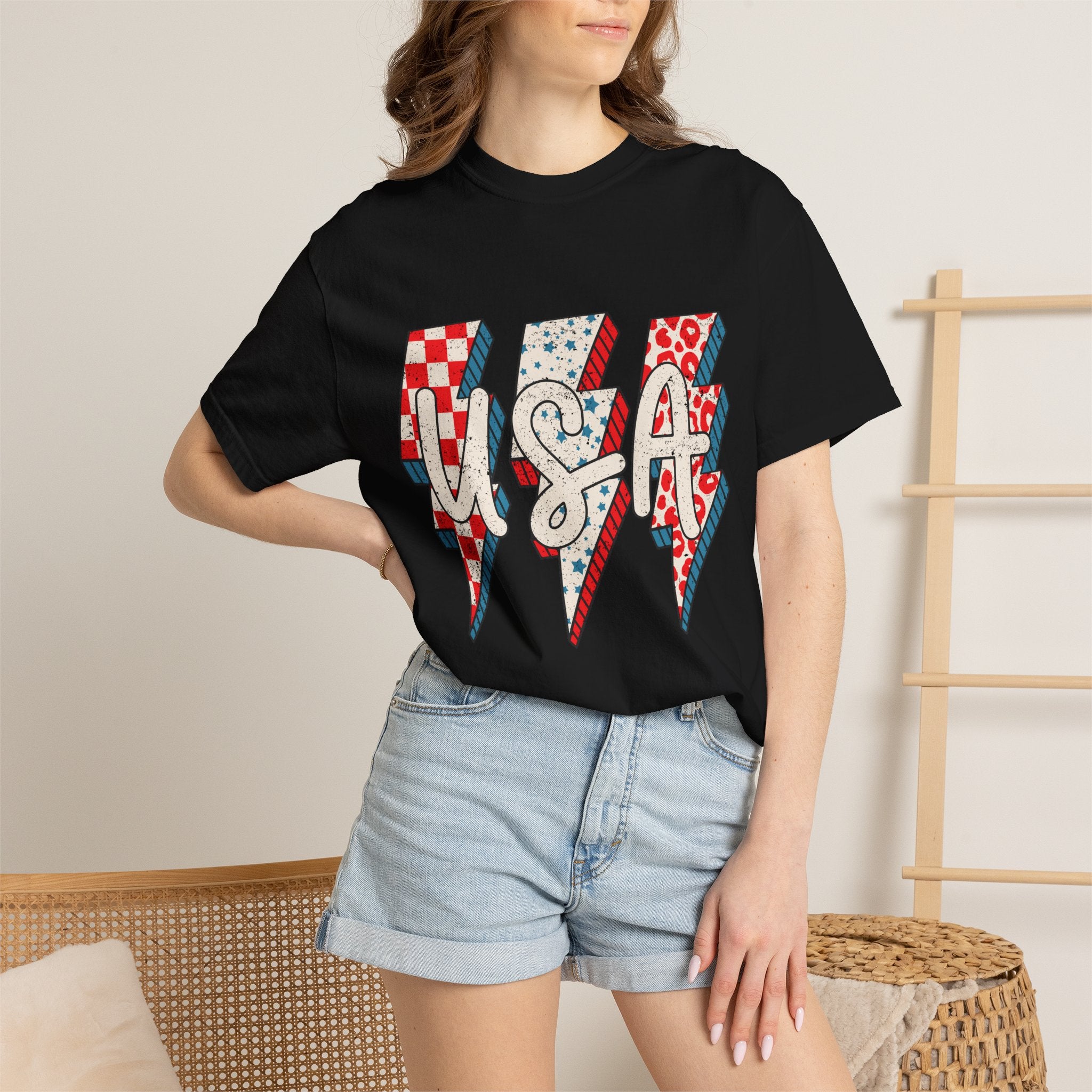 USA Lightning Bolt Graphic T-Shirt — Patriotic 4th of July Tee