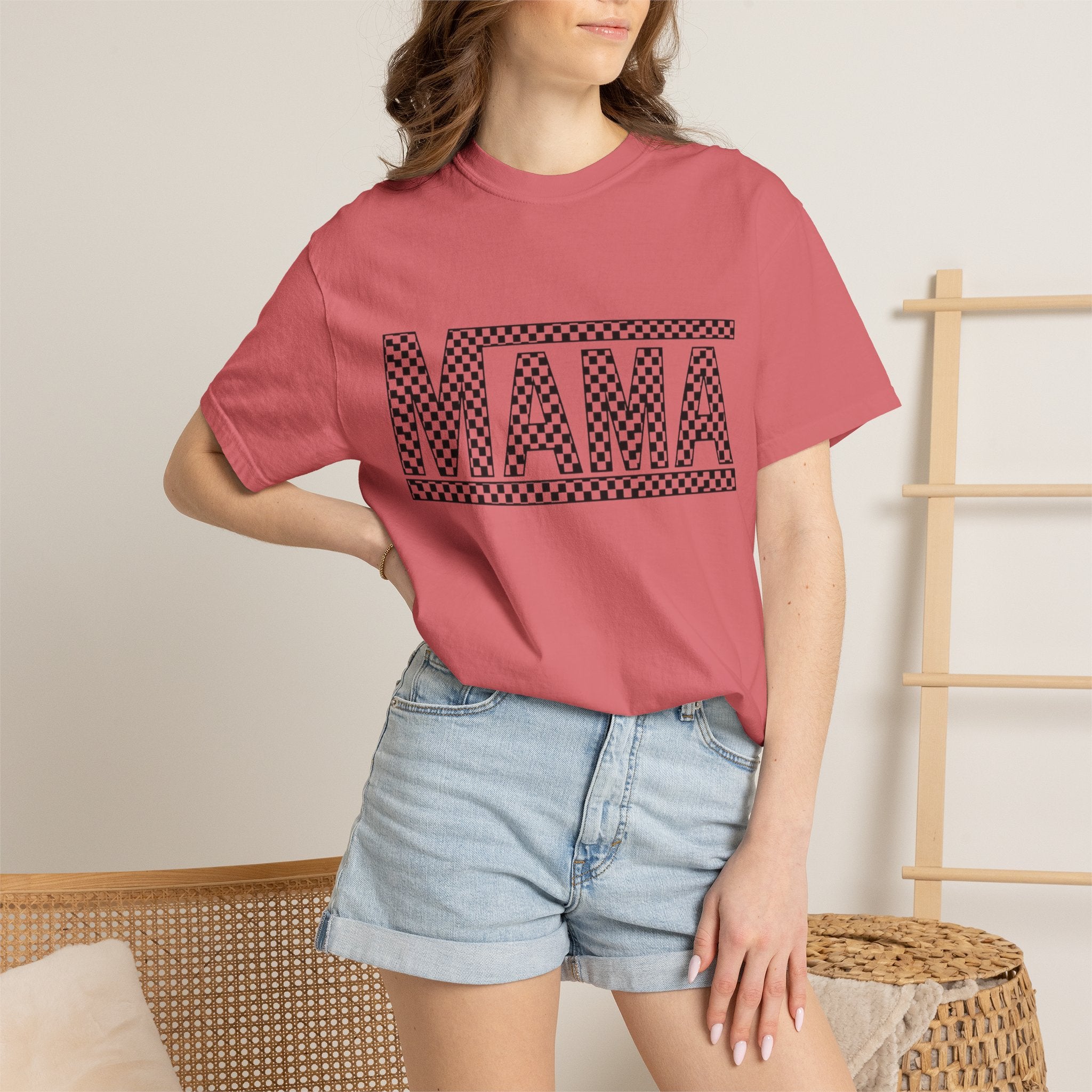 Checkered MAMA Logo T-shirt | Mama Typography Tee
