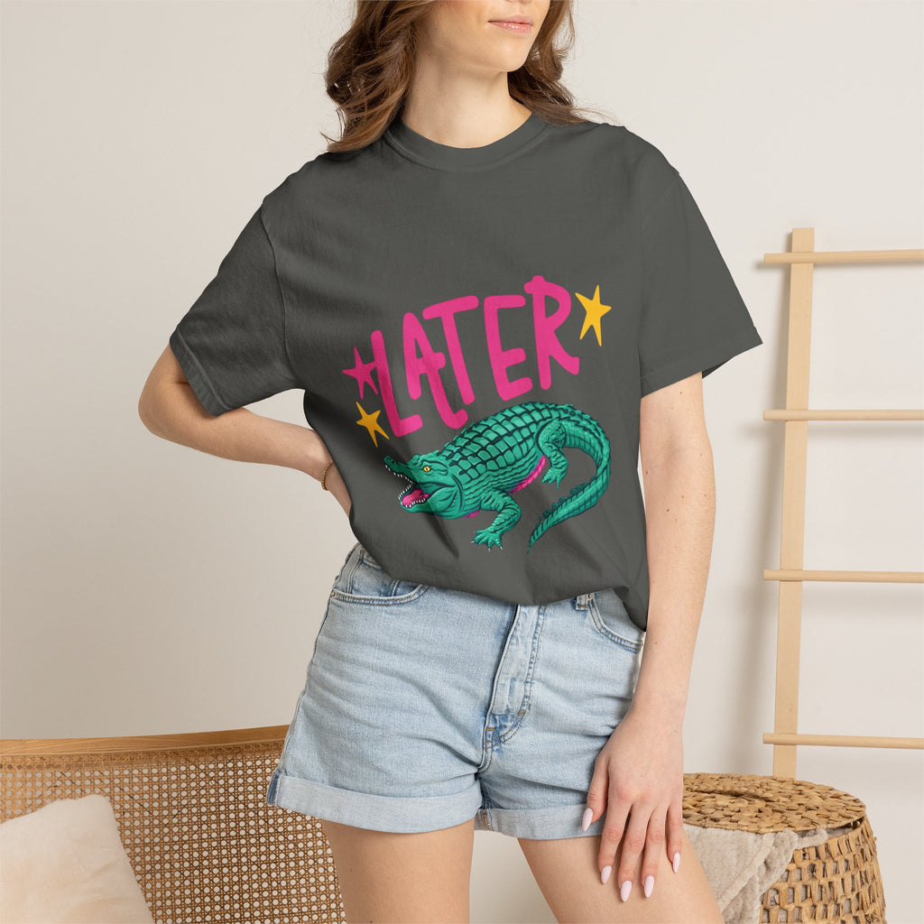 Later/After While Alligator T-Shirt — Retro Pink & Teal Graphic Tee