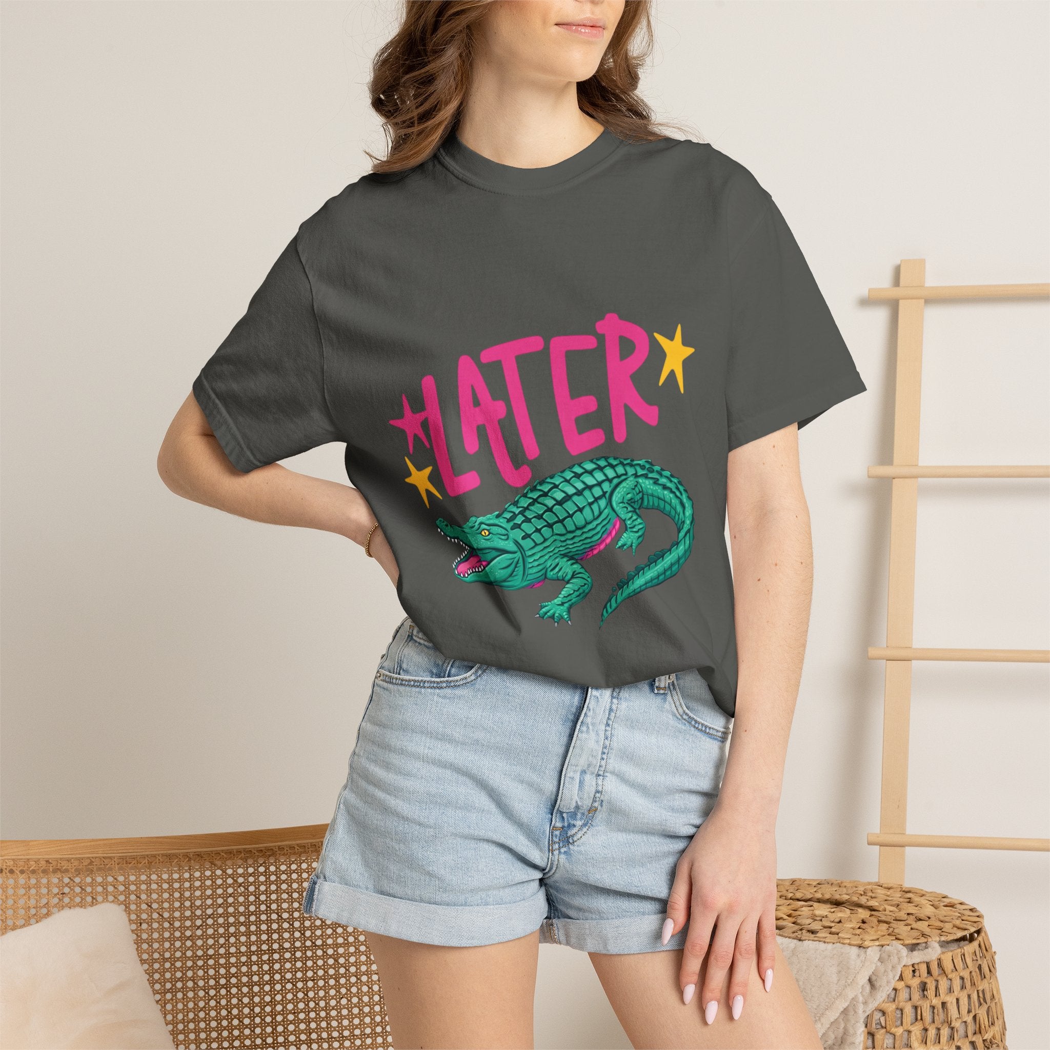 Later/After While Alligator T-Shirt — Retro Pink & Teal Graphic Tee