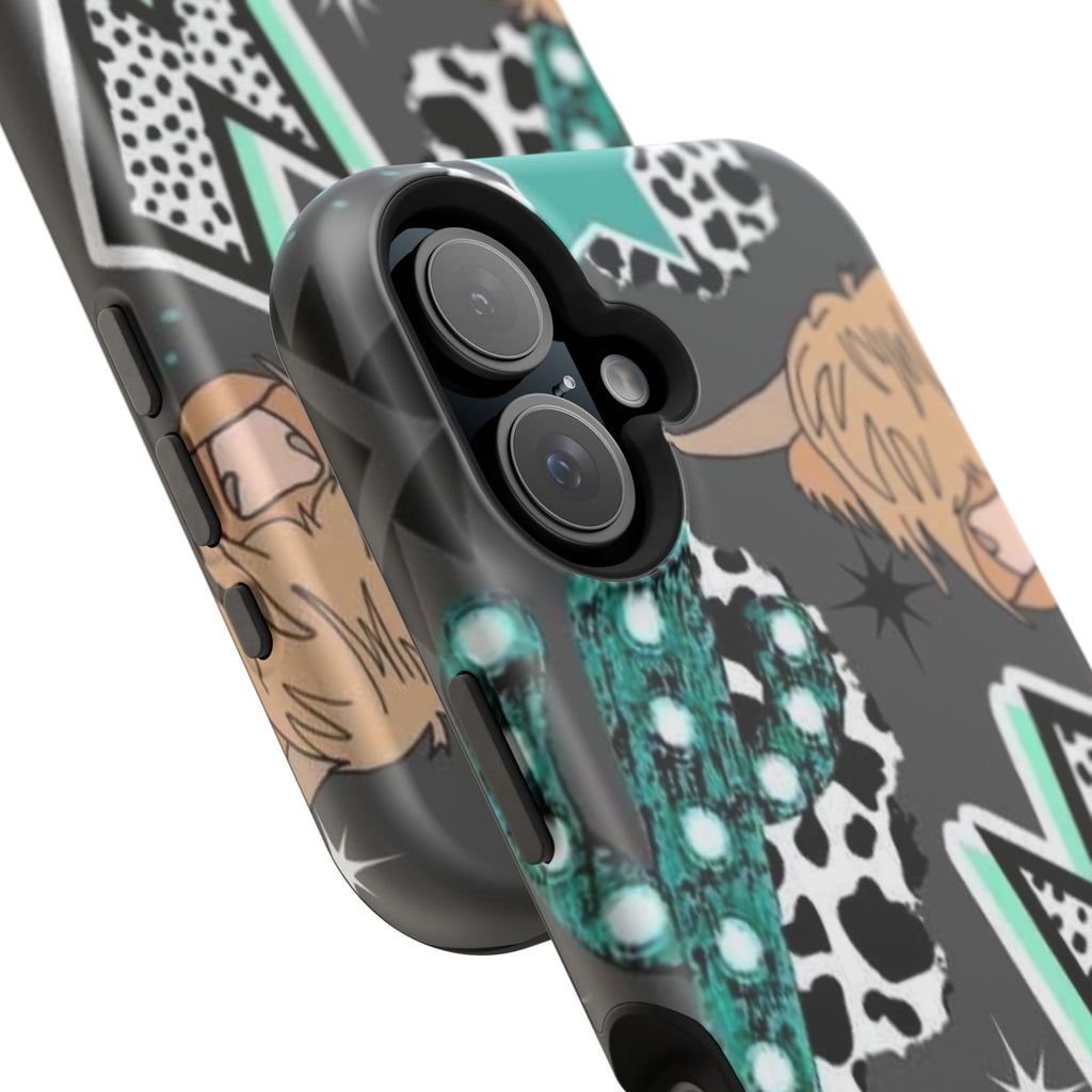 Teal Pop-Art Pattern Phone Case — Impact-Resistant iPhone Cover with Lightning & Leopard Graphics