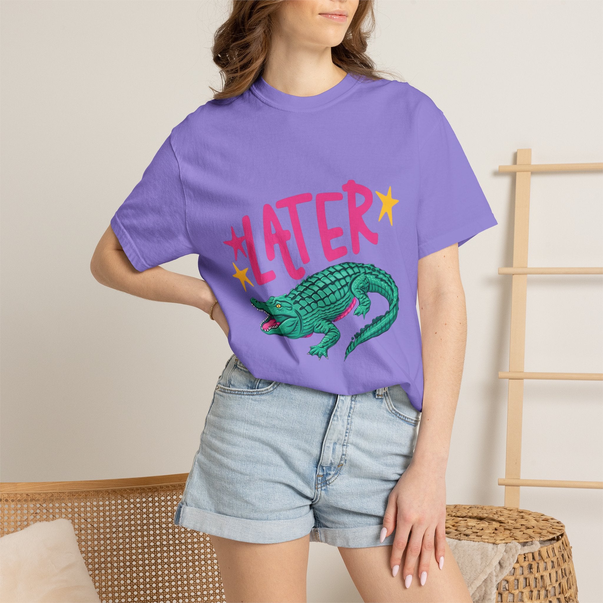 Later/After While Alligator T-Shirt — Retro Pink & Teal Graphic Tee